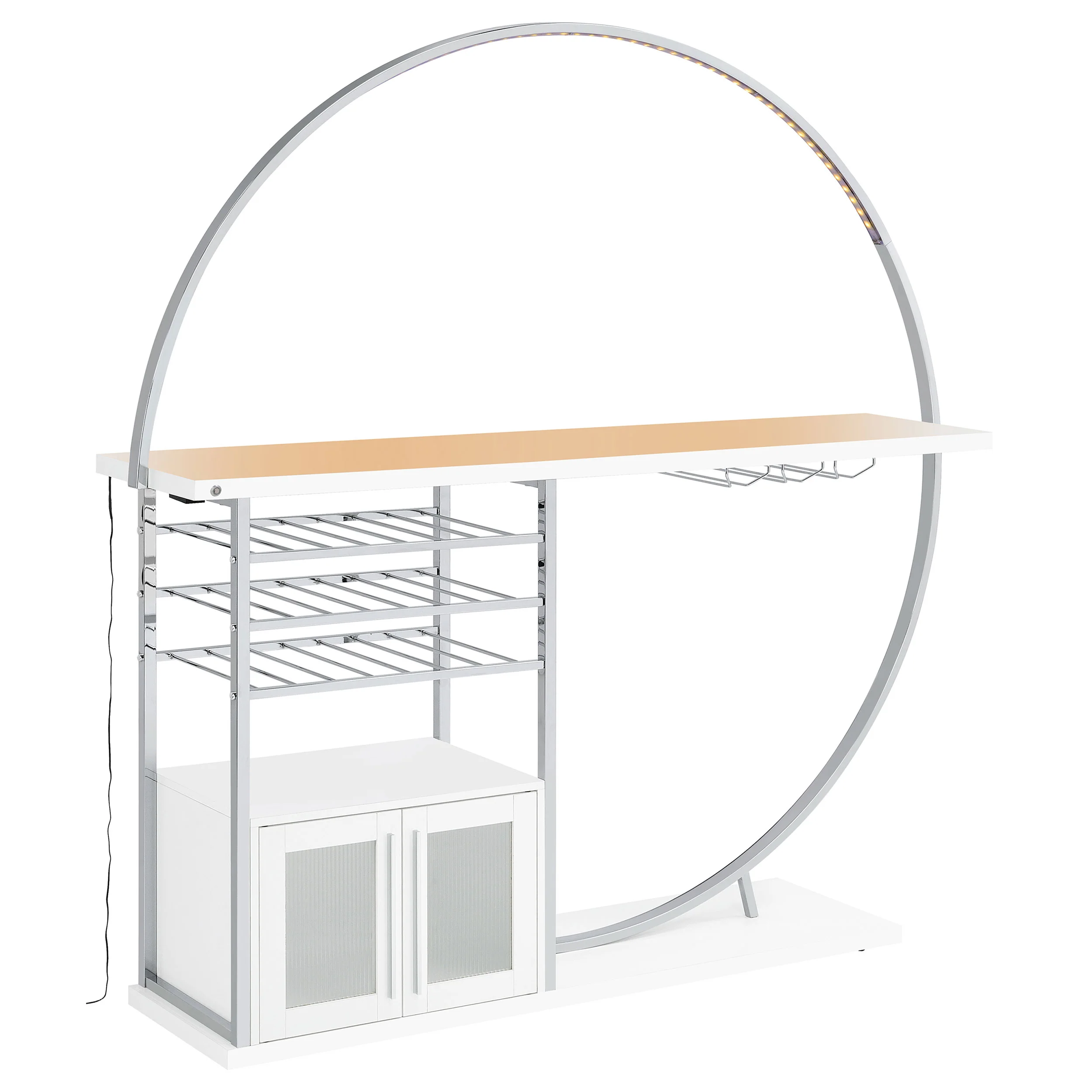 Risley 2-Door Circular LED Wine Cabinet White High Gloss - Image 5