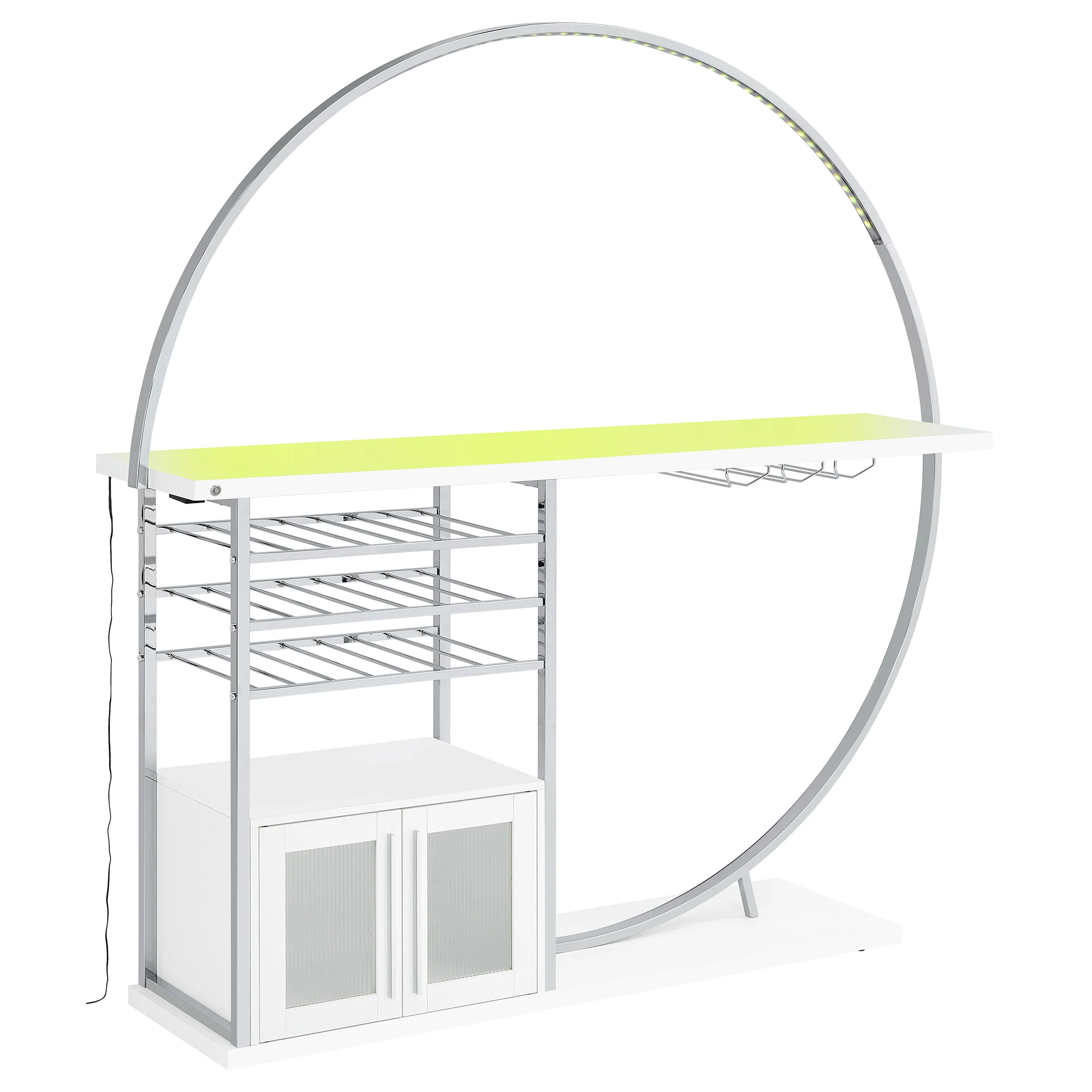 Risley 2-Door Circular LED Wine Cabinet White High Gloss - Image 8
