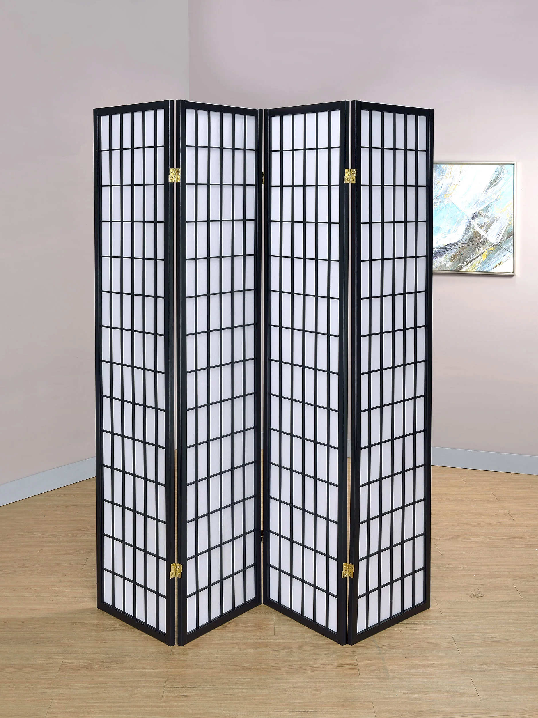 Roberto 4-Panel Black Folding Shoji Screen - Image 2