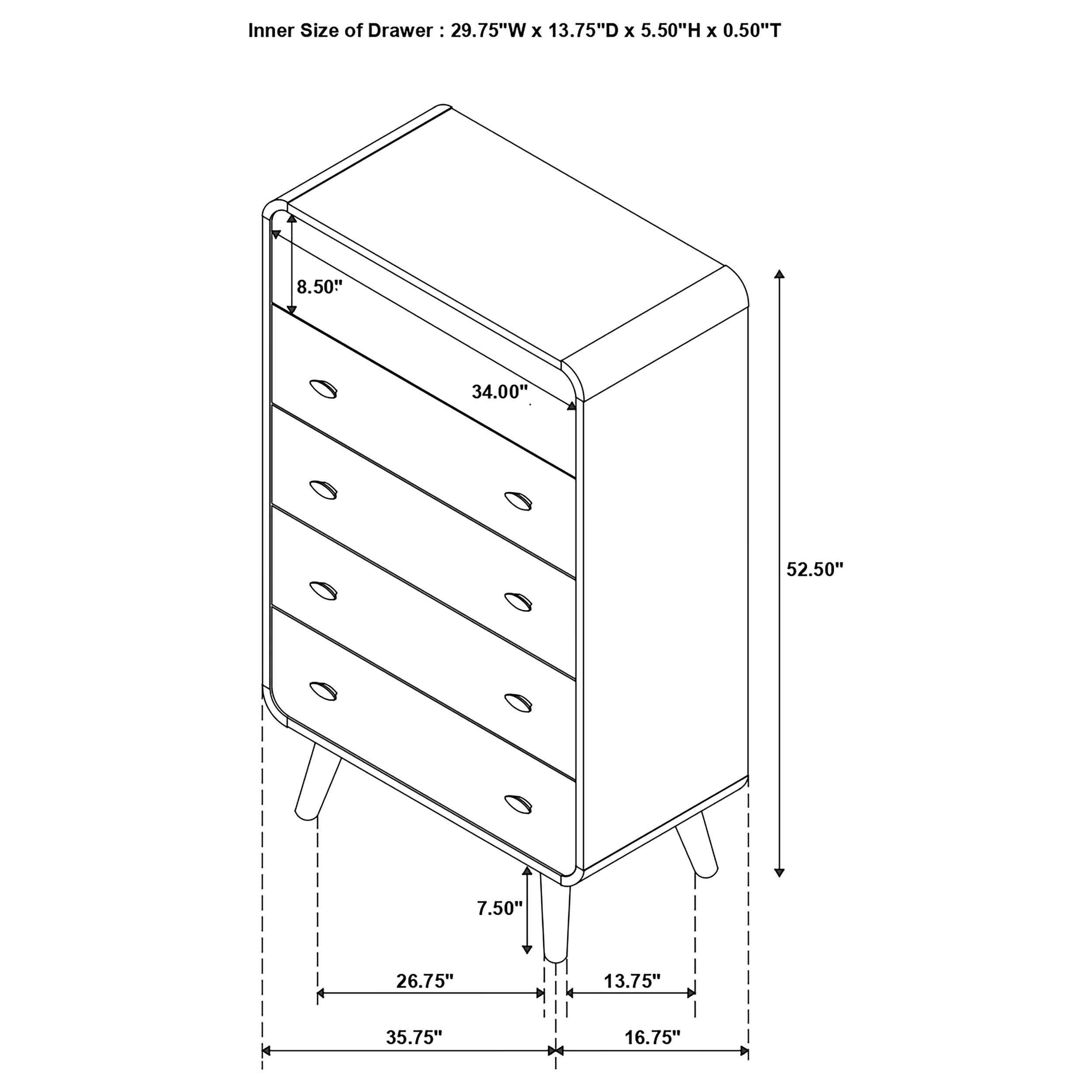 Robyn 5-Drawer Chest of Drawers - Dark Walnut - Image 11