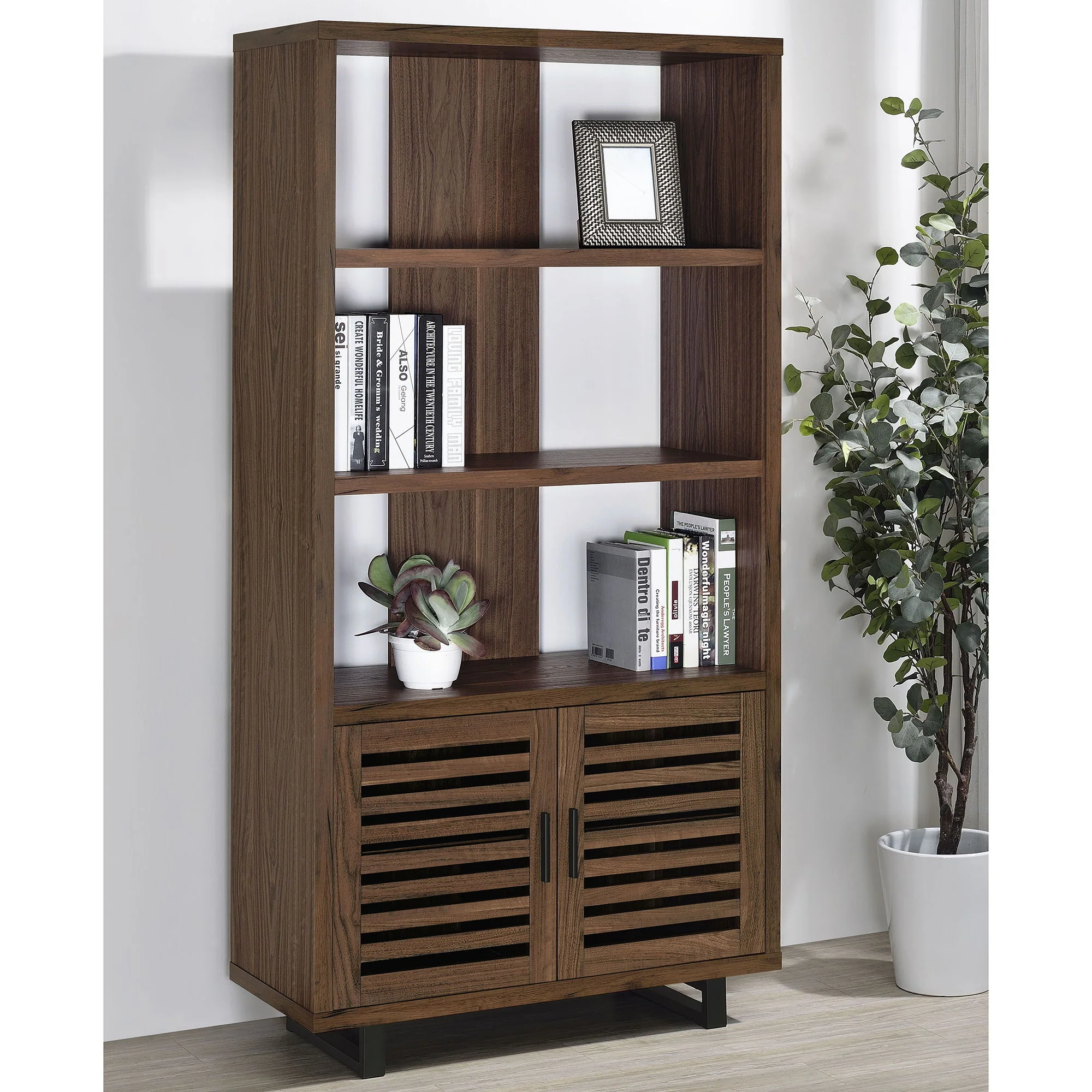 Rodger - 3 Shelf Cabinet Bookcase - Walnut - Image 7
