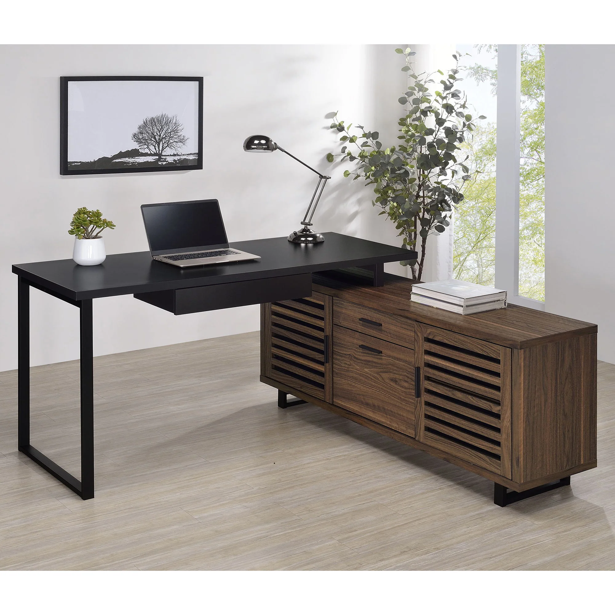 Rodger - L Shape Office Desk With Storage, Workstation For Home Or Office - Walnut - Image 5