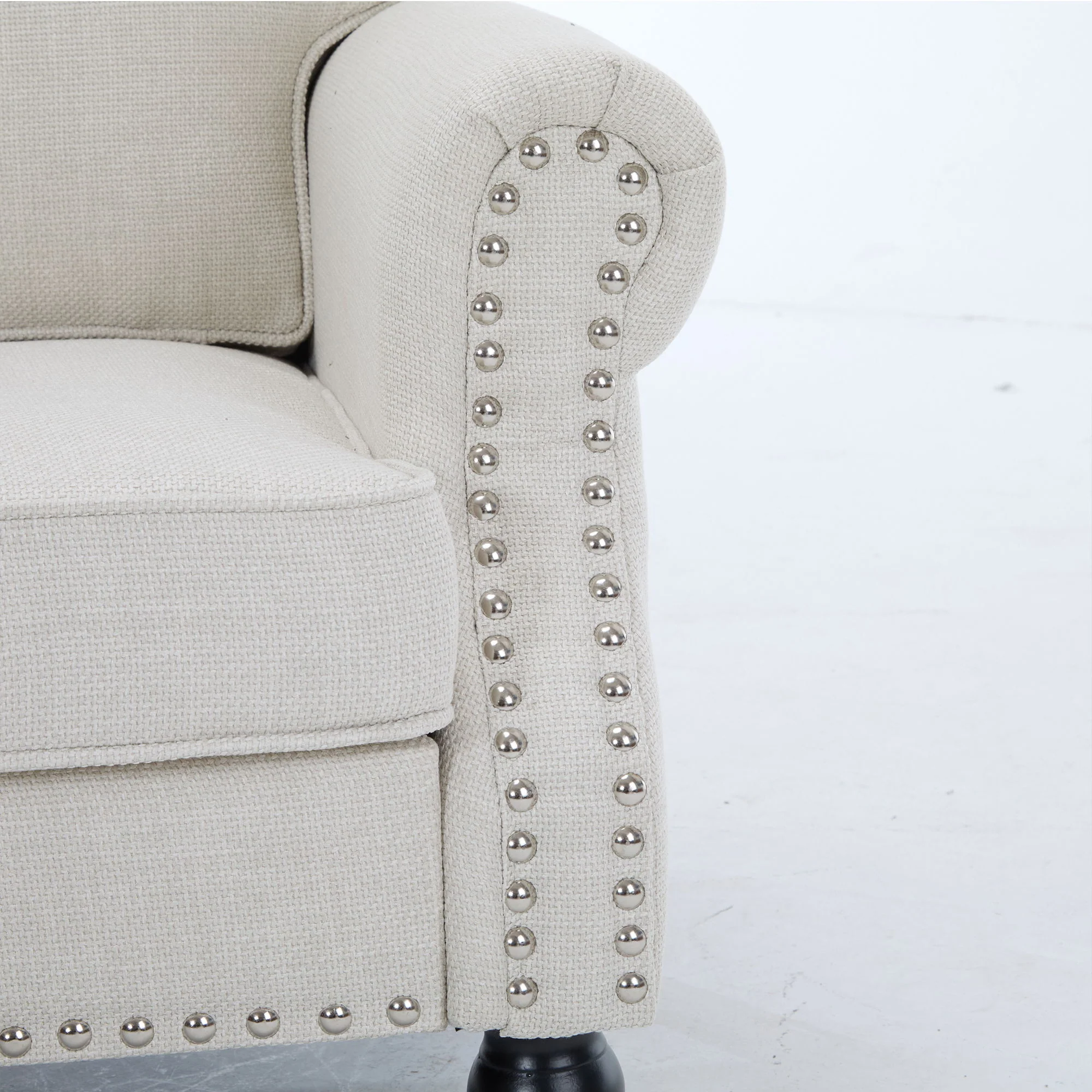 Rolled Arm Sofa With Nailhead Trim With Wooden Legs - Image 17