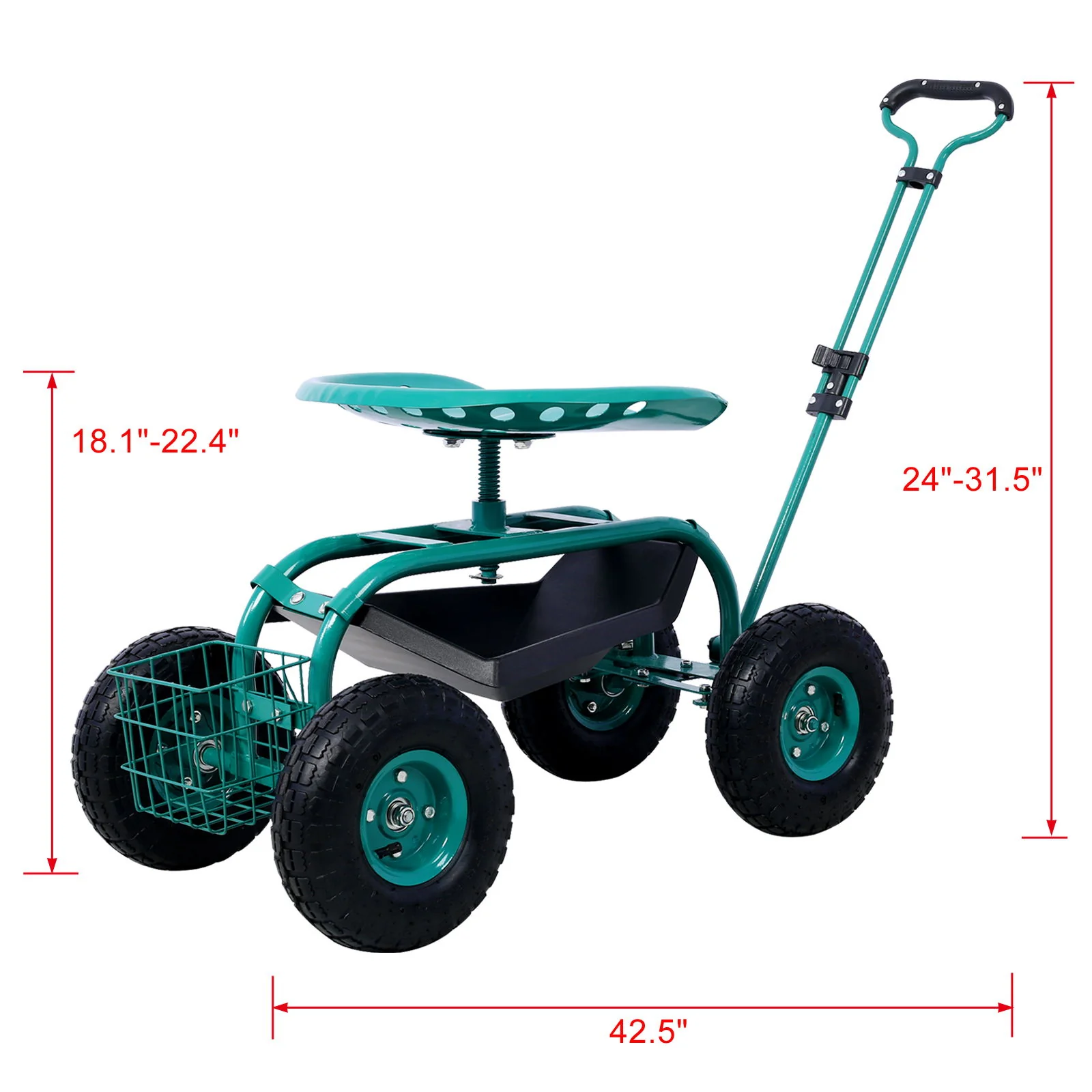 Rolling Garden Scooter Cart Seat With Wheels, 360 Swivel Seat, Tool Tray - Image 9