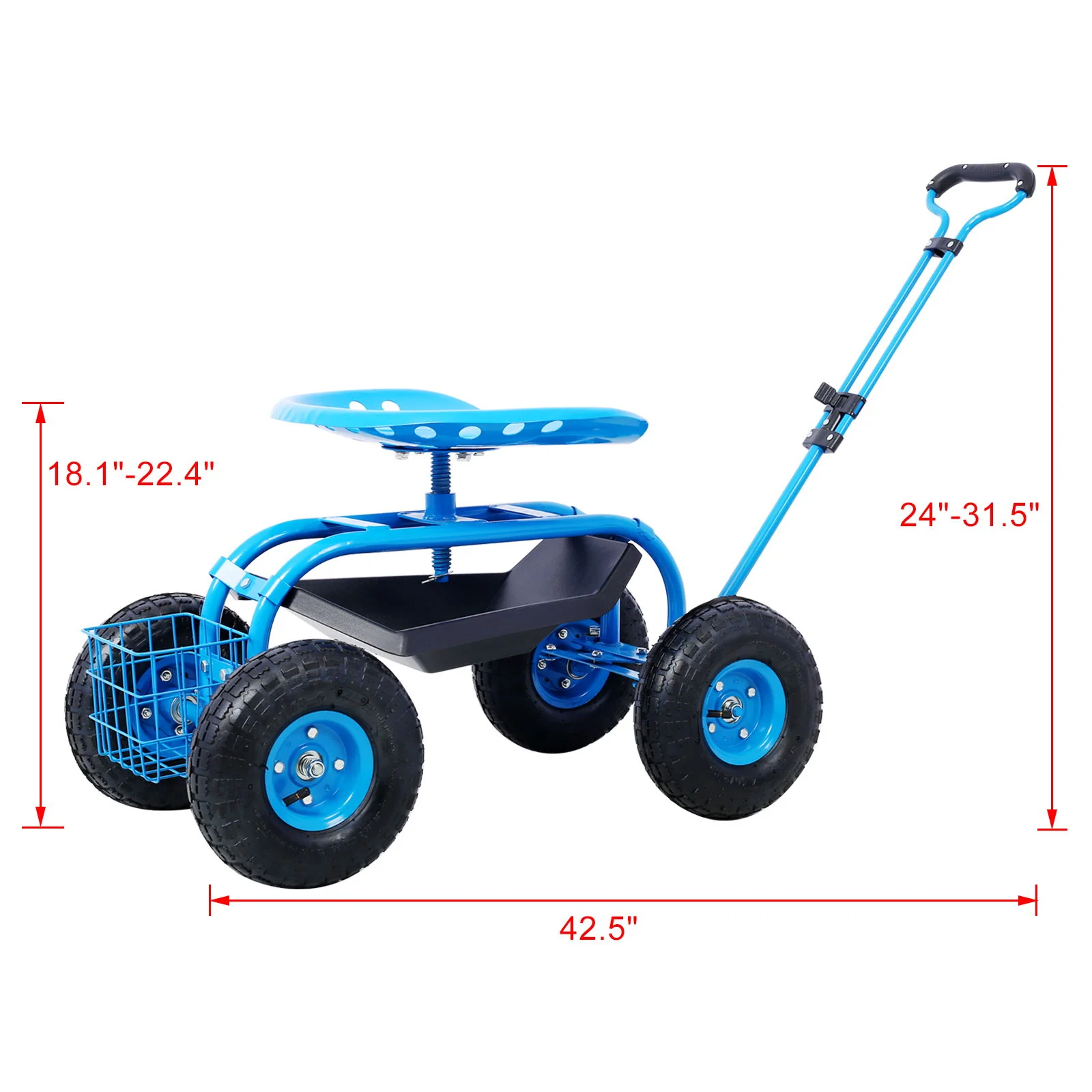 Rolling Garden Scooter Cart Seat With Wheels, 360 Swivel, Tool Tray - Image 27