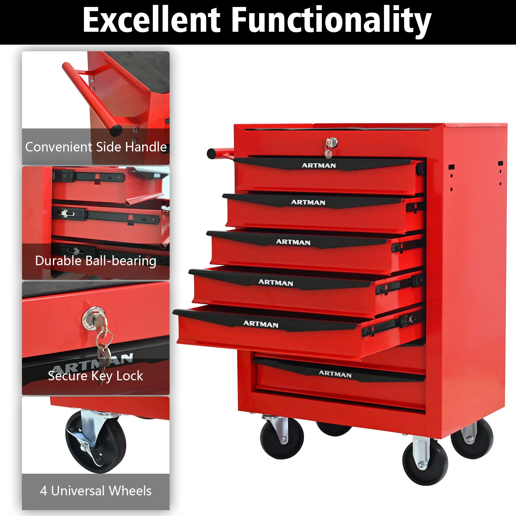 Rolling Metal Tool Chest With Drawers, Steel Storage Cabinet With Ball Bearing Slides - Image 45