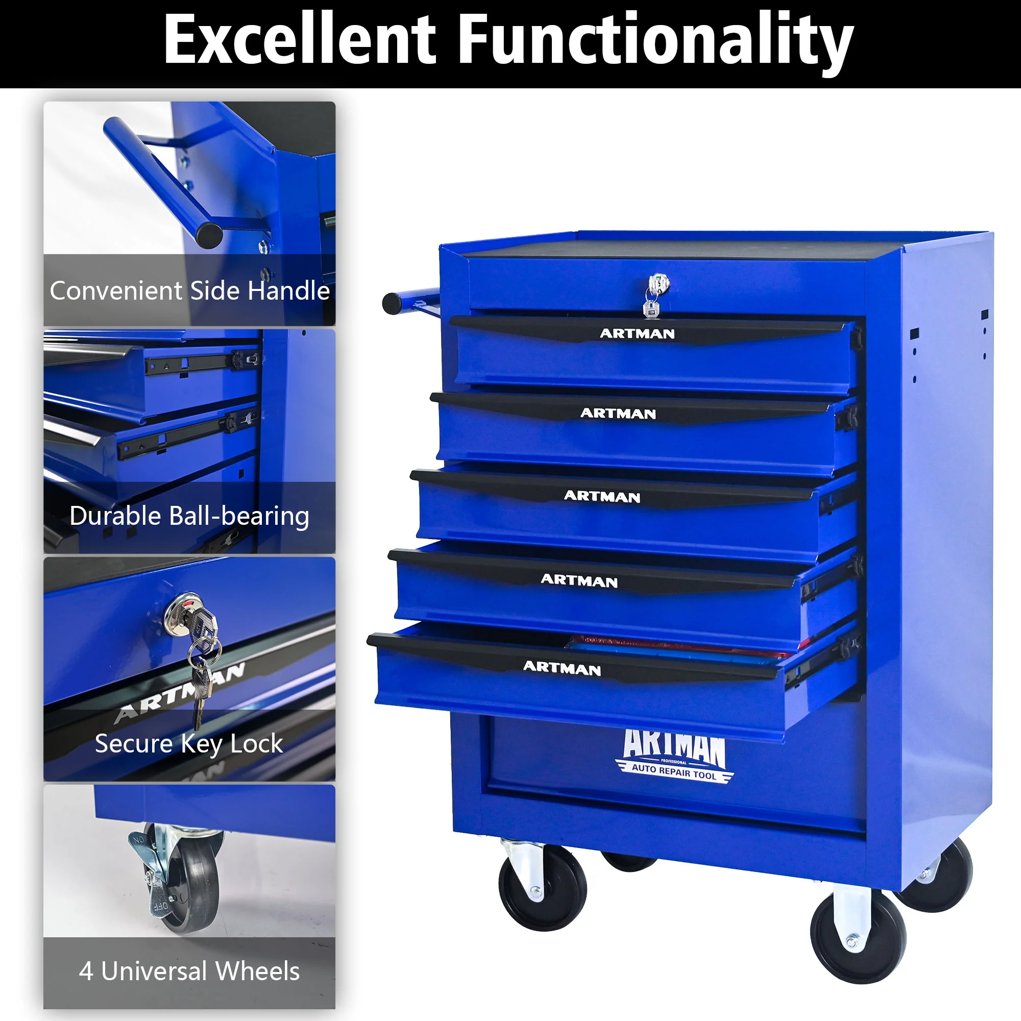 Rolling Metal Tool Chest With Drawers, Steel Storage Cabinet With Ball Bearing Slides - Image 63
