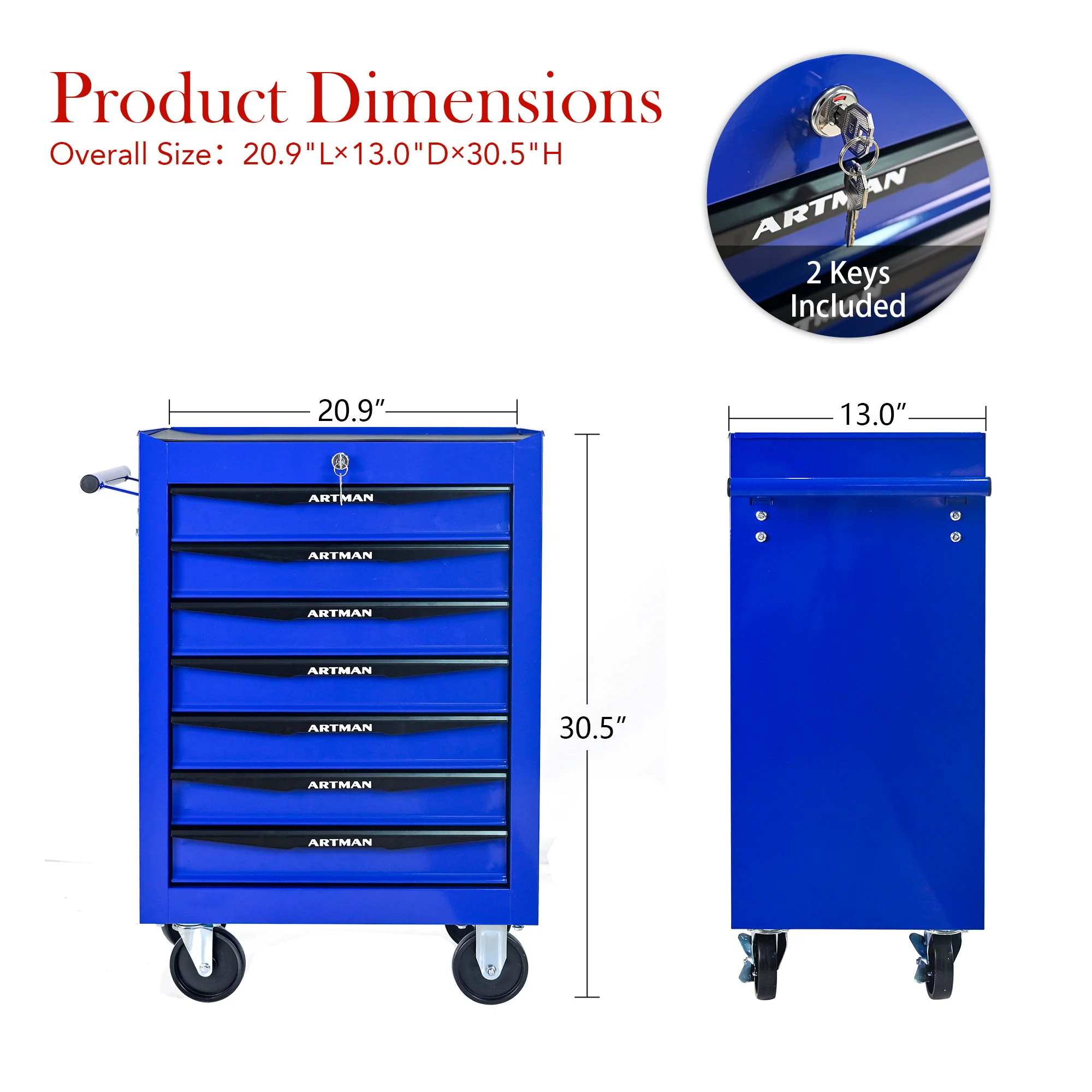 Rolling Metal Tool Chest With Drawers, Steel Storage Cabinet With Ball Bearing Slides - Image 67