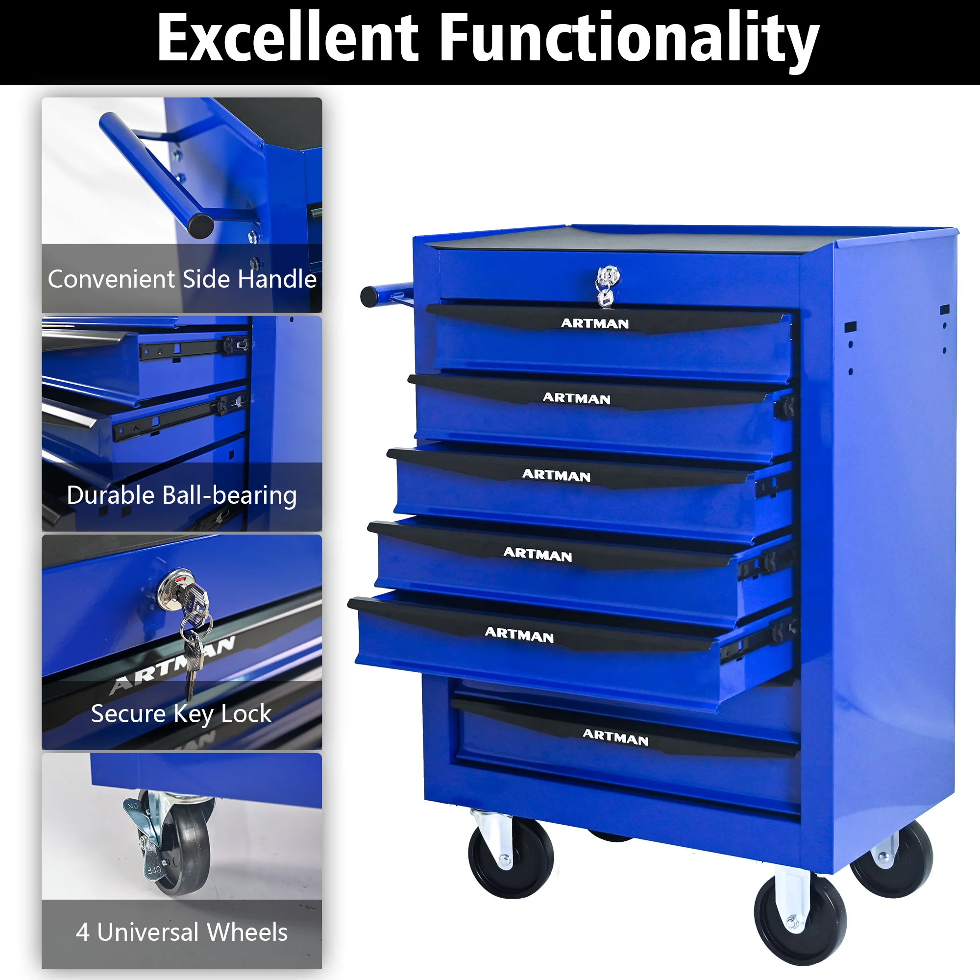 Rolling Metal Tool Chest With Drawers, Steel Storage Cabinet With Ball Bearing Slides - Image 72