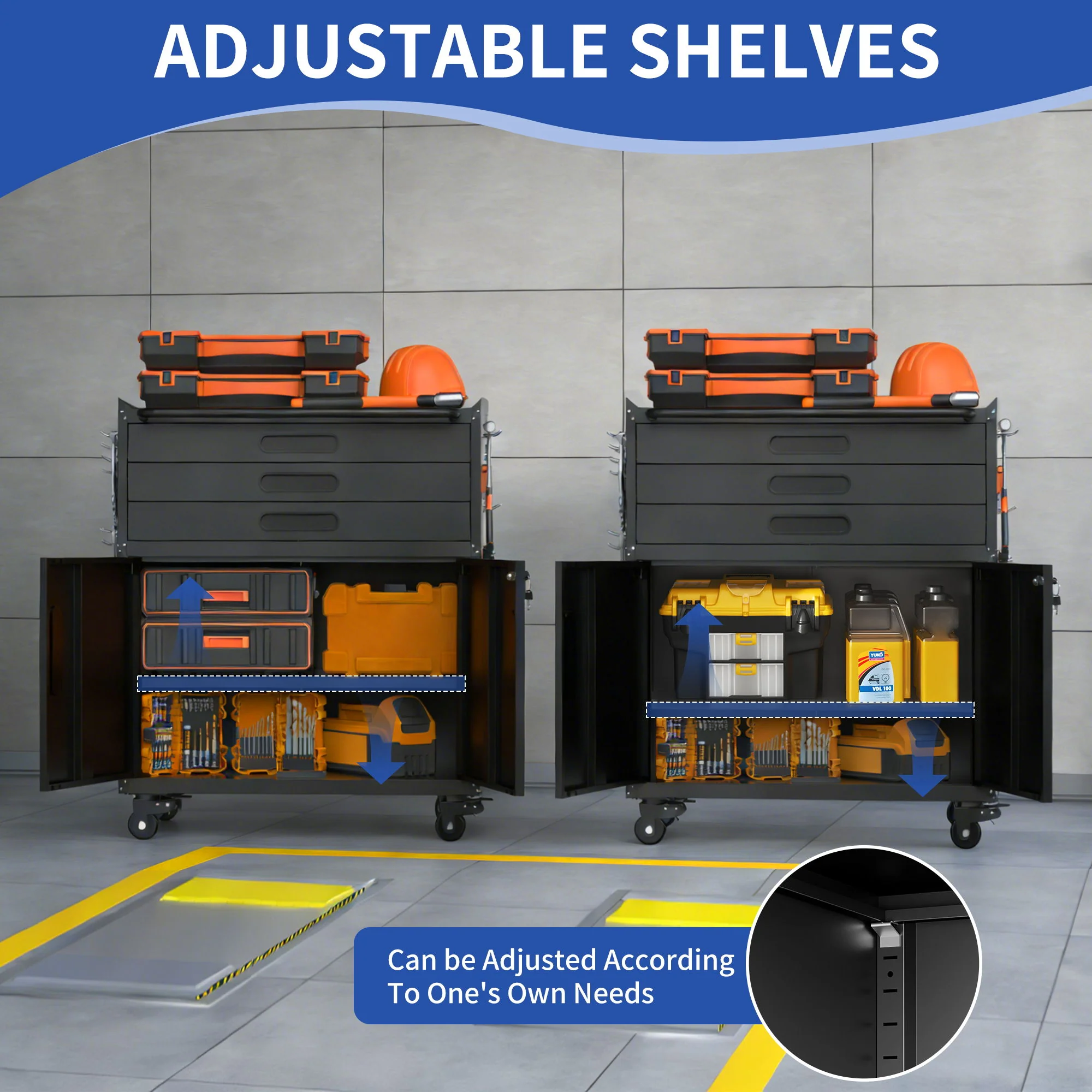 Rolling Tool Cabinet Heavy Duty Garage Storage With Lockable Doors - Image 12