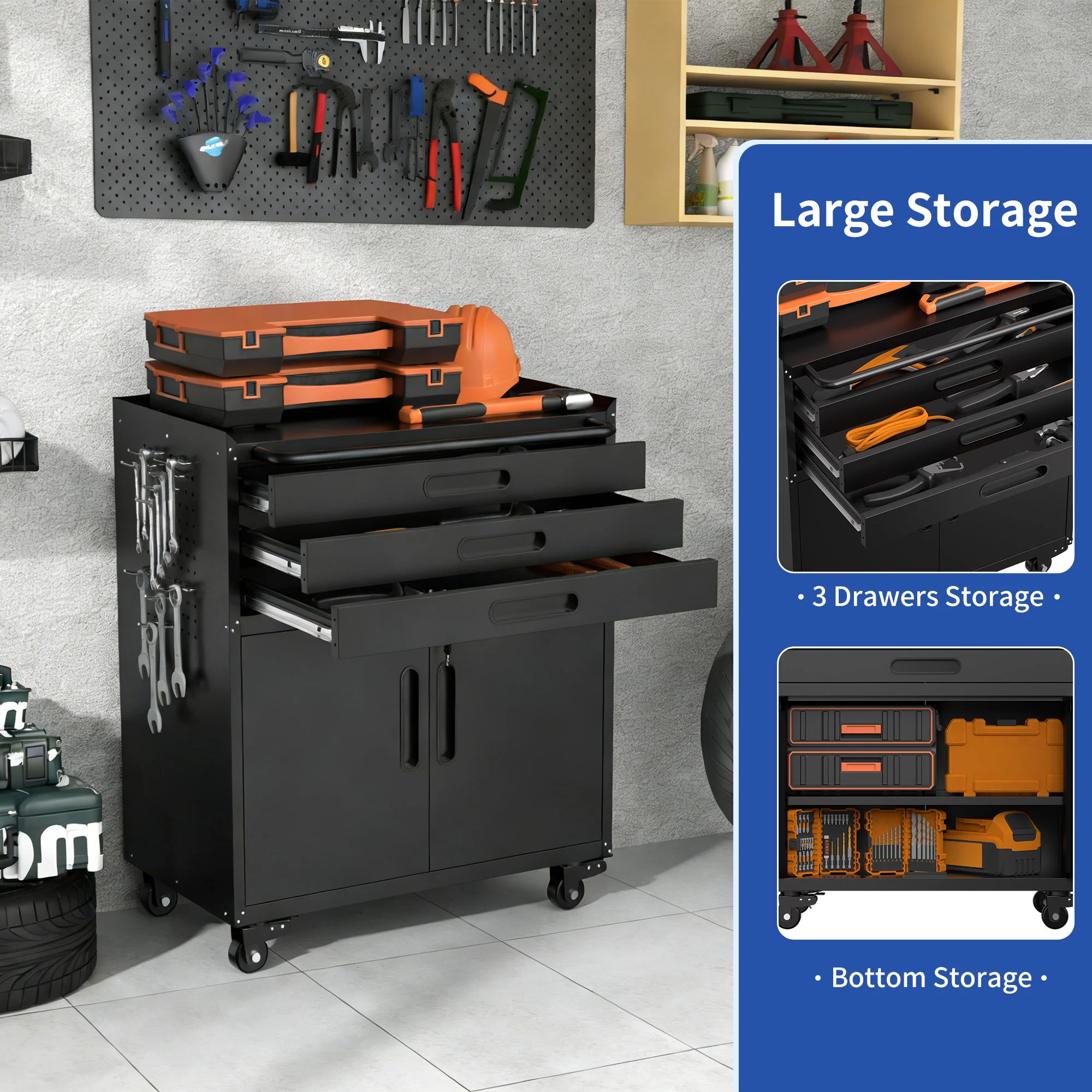 Rolling Tool Cabinet Heavy Duty Garage Storage With Lockable Doors - Image 34