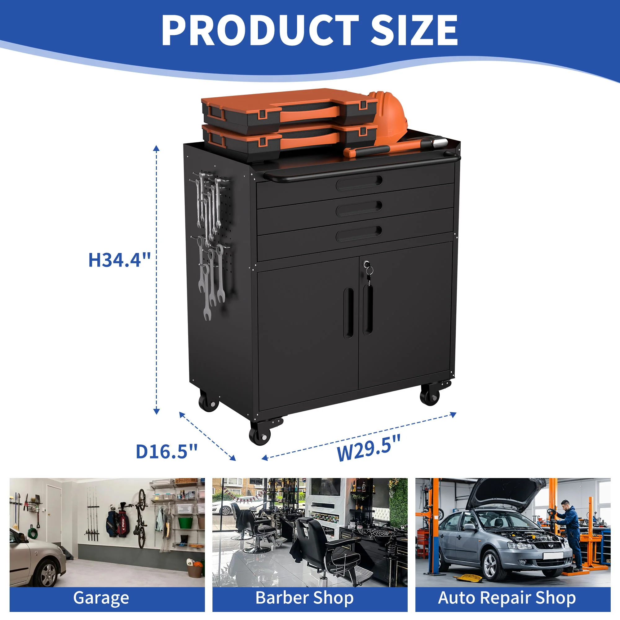 Rolling Tool Cabinet Heavy Duty Garage Storage With Lockable Doors & Drawers - Image 5