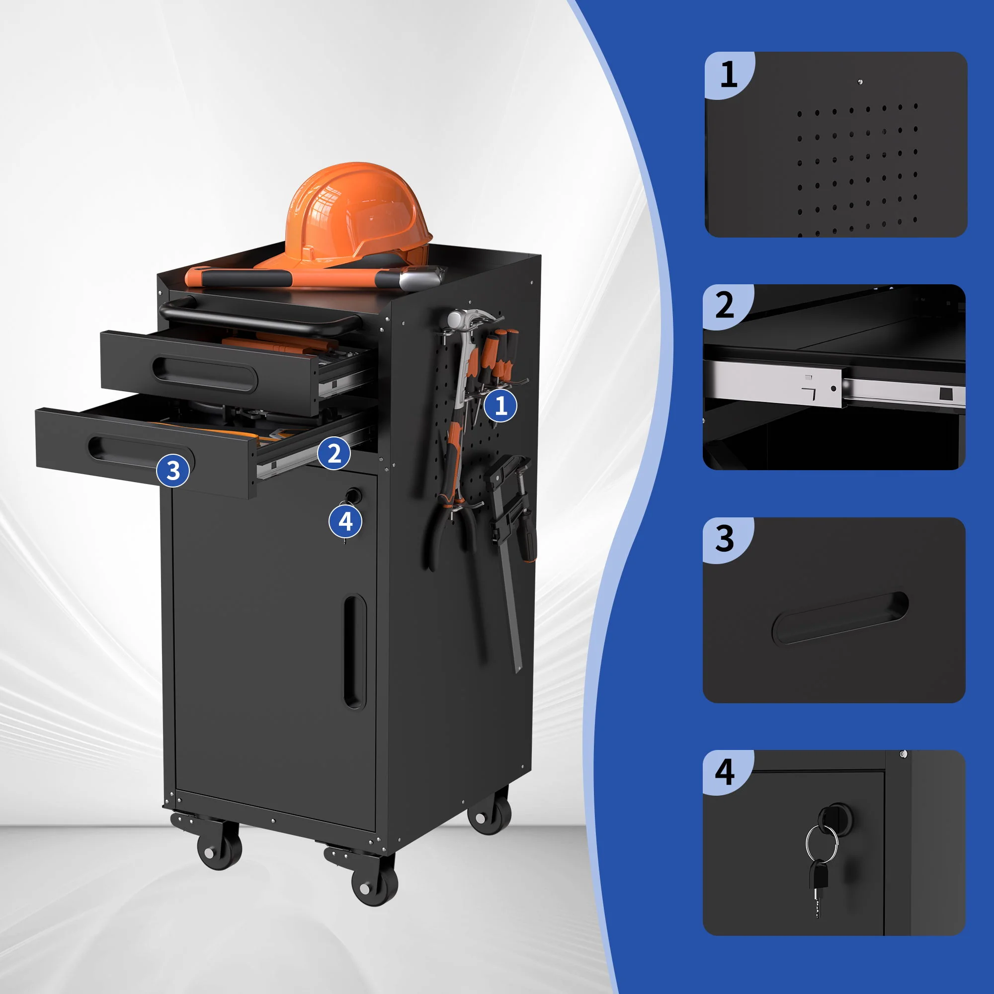 Rolling Tool Cabinet Heavy Duty Garage Storage With Lockable Doors & Drawers - Image 8