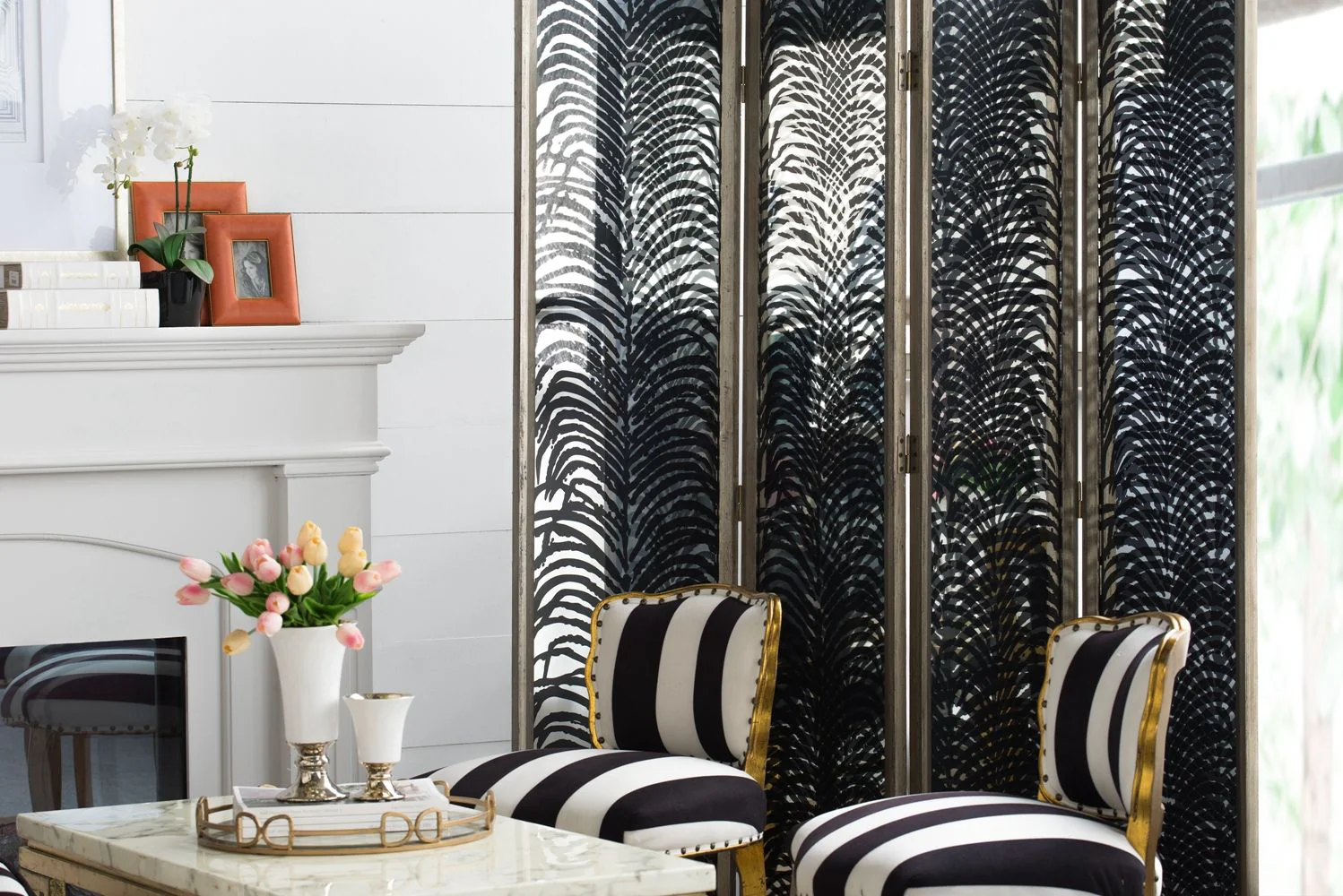Room Divider, Herero 4 Panel Decorative Screen - Black - Image 7