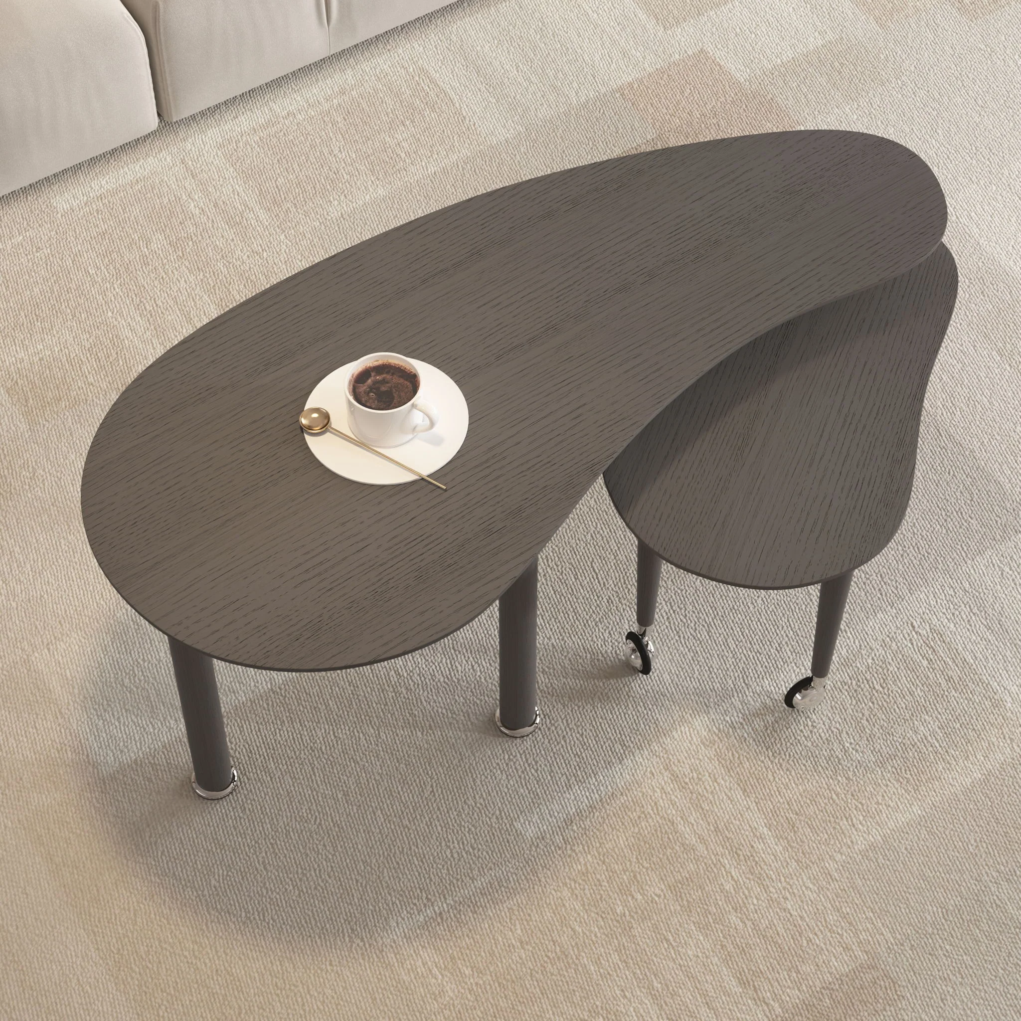 Rotatable Cocktail Table With Solid Legs, 360 Degree Rotating - Image 11
