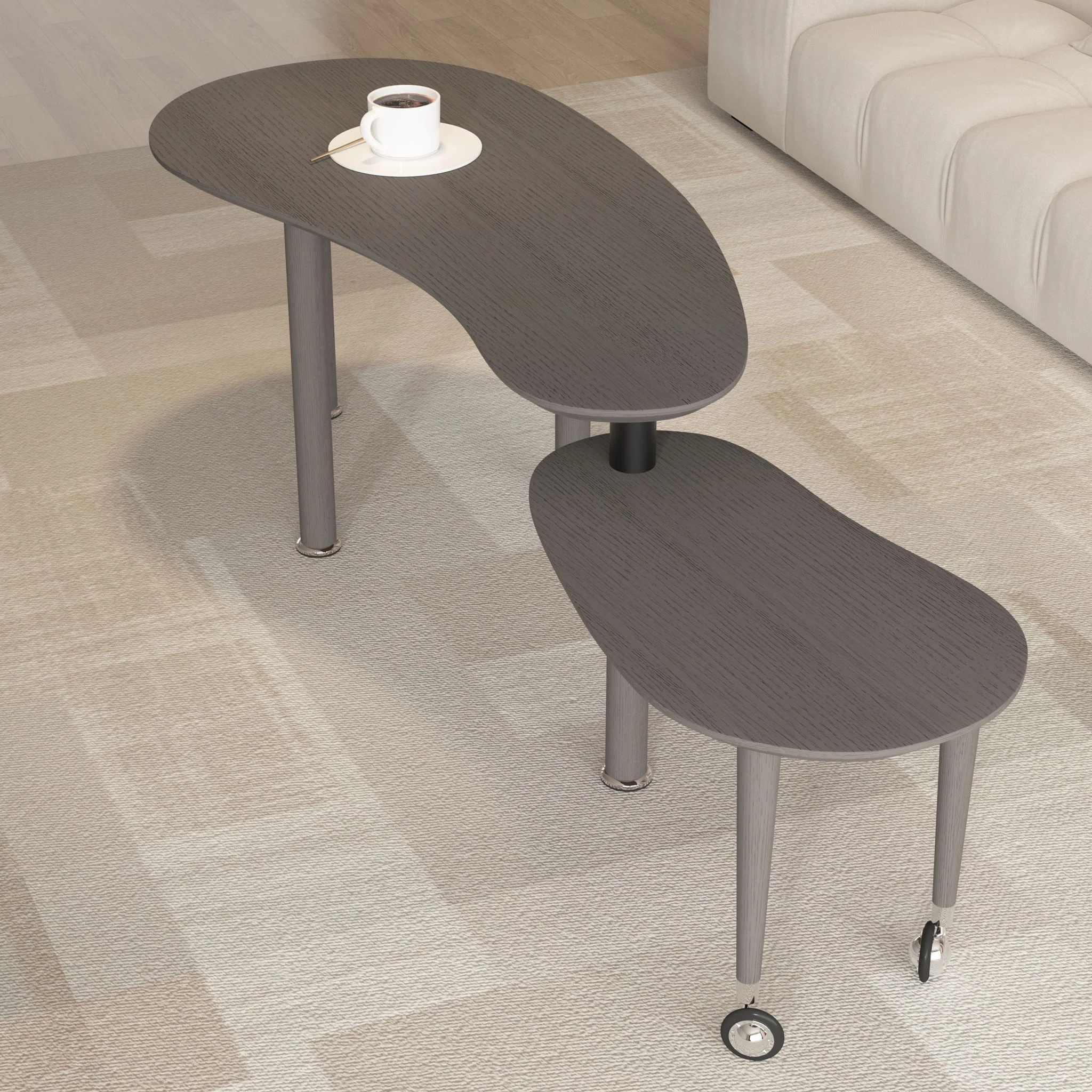 Rotatable Cocktail Table With Solid Legs, 360 Degree Rotating - Image 4
