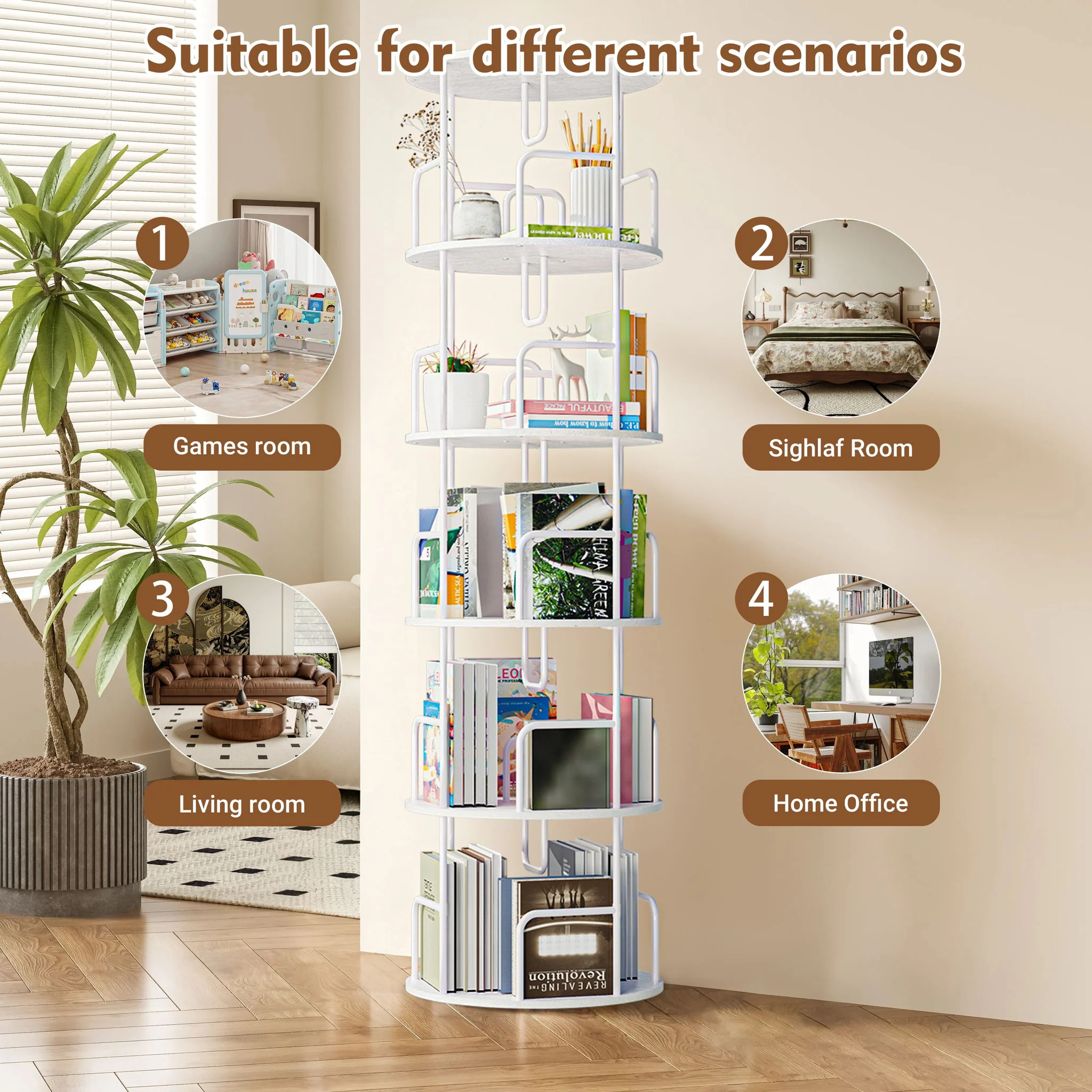 Rotating Bookshelf Tower 5 Tier Spinning 360 Degree Revolving Storage Shelf - Image 15