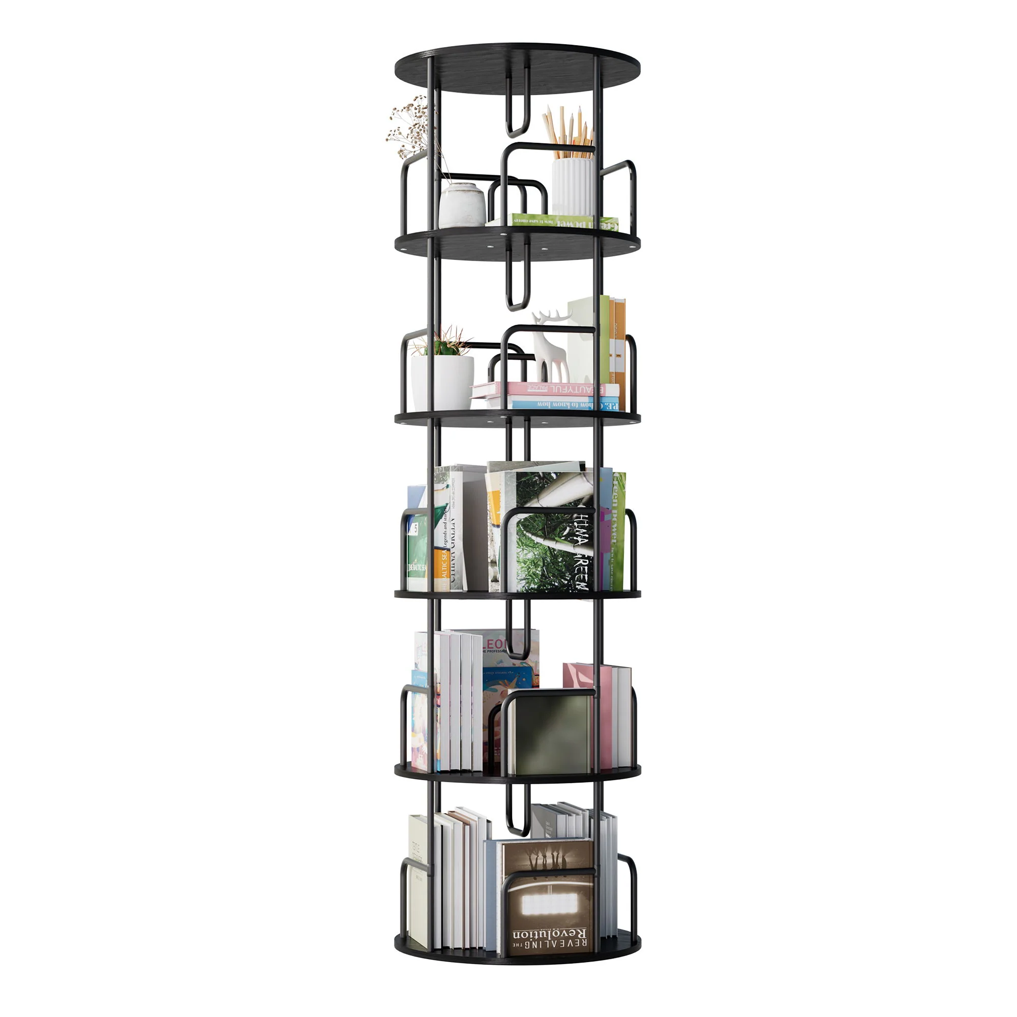 Rotating Bookshelf Tower 5 Tier Spinning 360 Degree Revolving Storage Shelf - Image 18