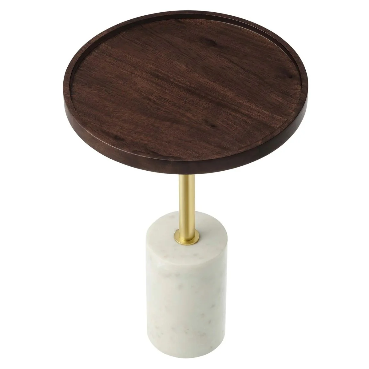 Round Acacia Wood Side Table with Marble Base – 14 Inch - Image 5
