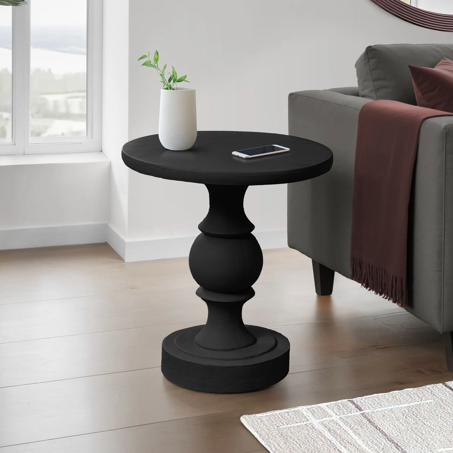 Round Accent Table, Indoor / Outdoor - Black - Image 2