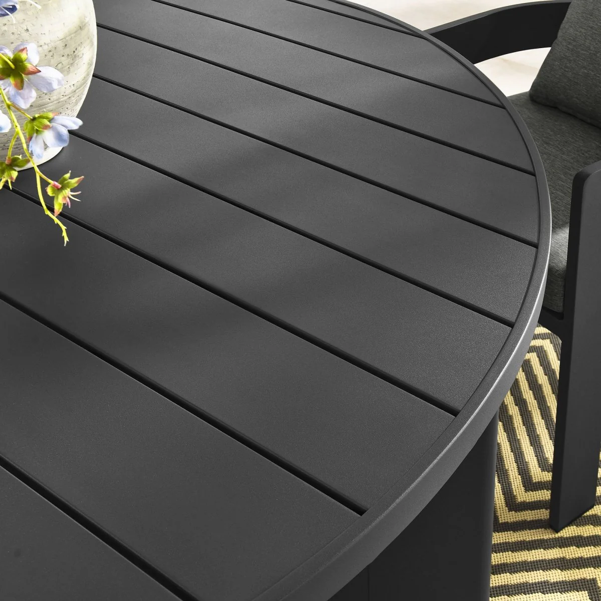 59" Gray Round Aluminum Outdoor Dining Table - Image 4