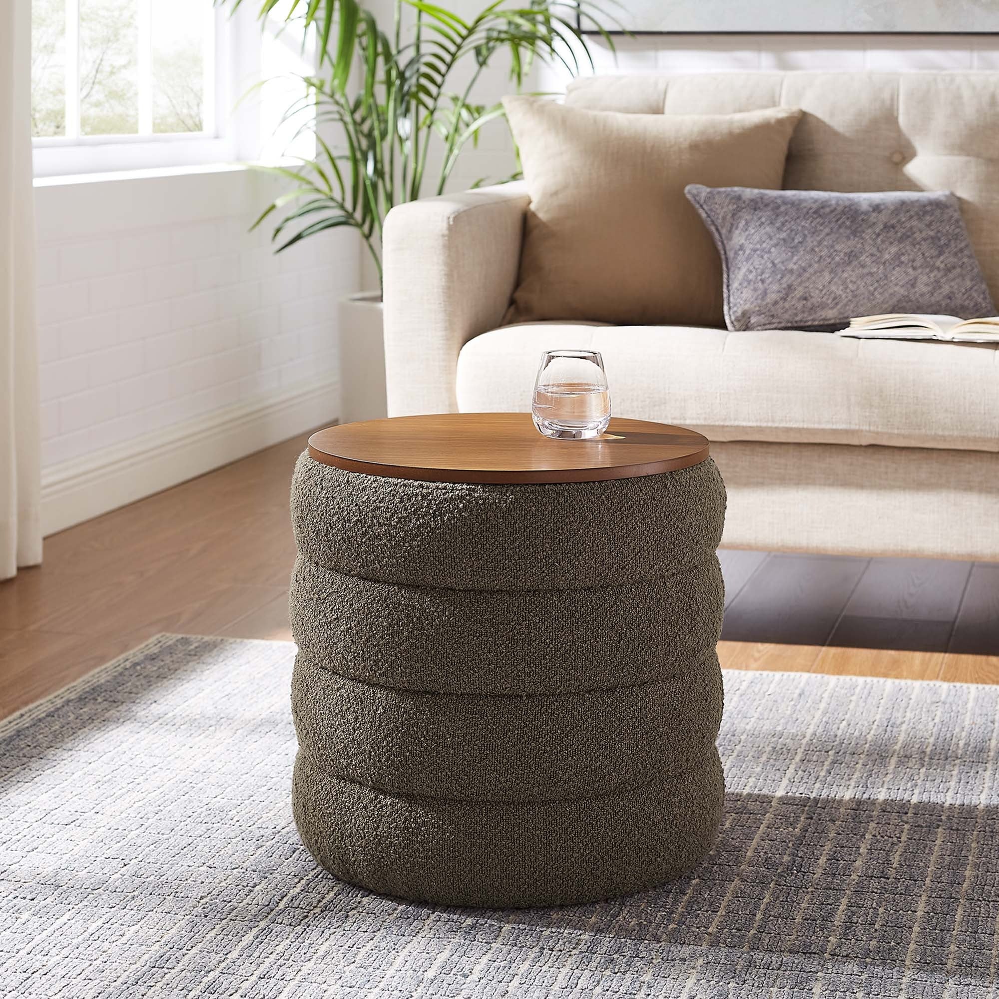 Round Boucle Fabric Storage Ottoman – 17 Inch - Image 14