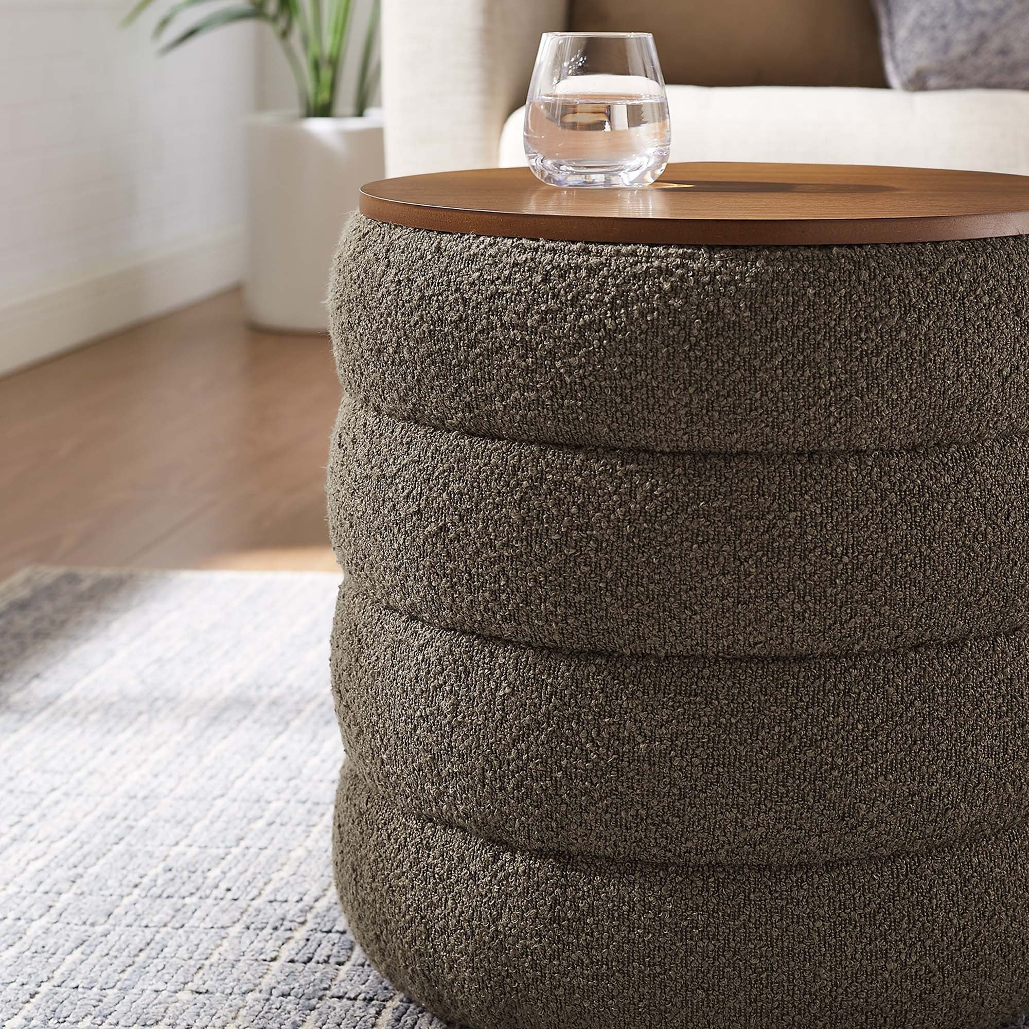 Round Boucle Fabric Storage Ottoman – 17 Inch - Image 15