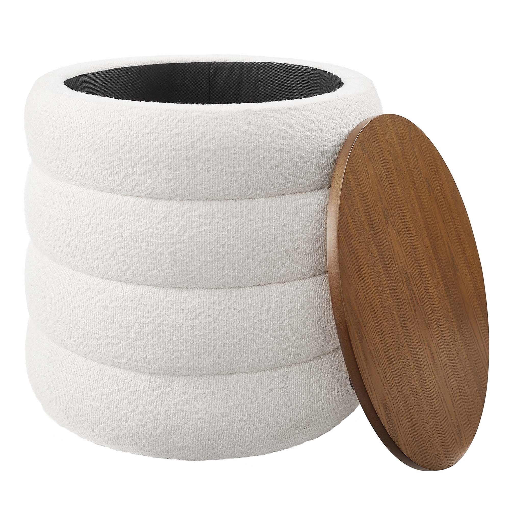 Round Boucle Fabric Storage Ottoman – 17 Inch - Image 8