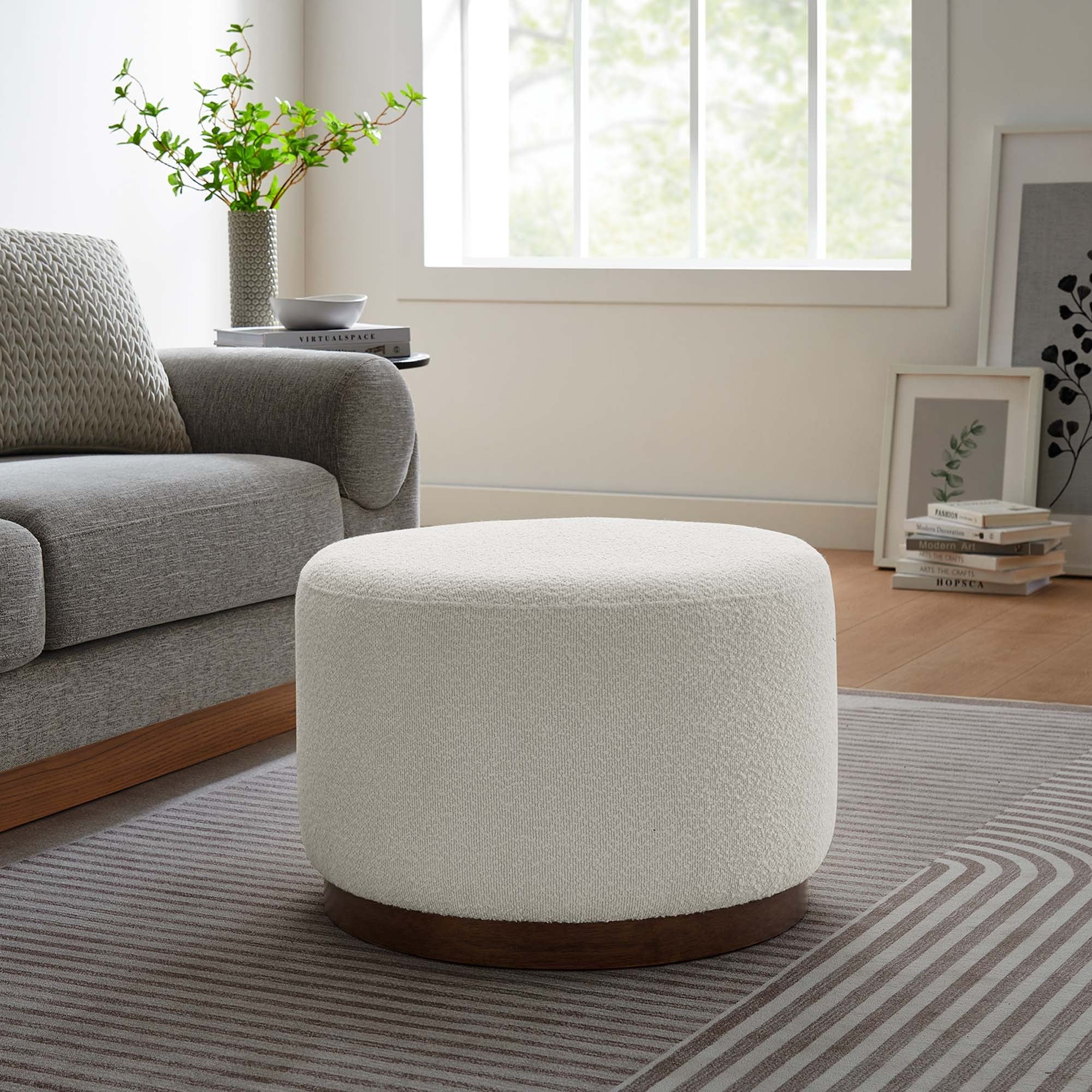 Round Boucle Upholstered Ottoman – 23 Inch - Image 5