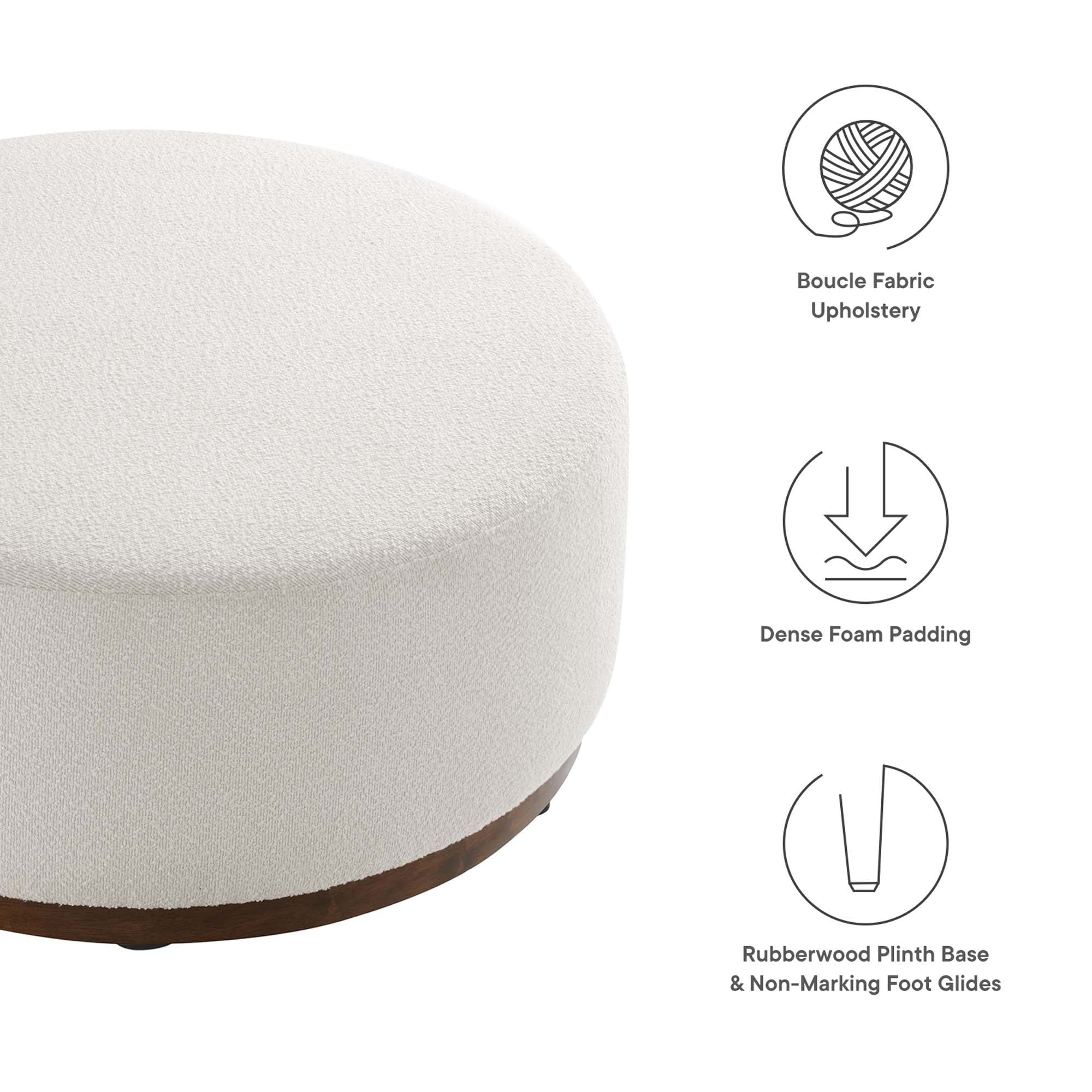 Round Boucle Upholstered Ottoman – Cloud Walnut 38 Inch - Image 3