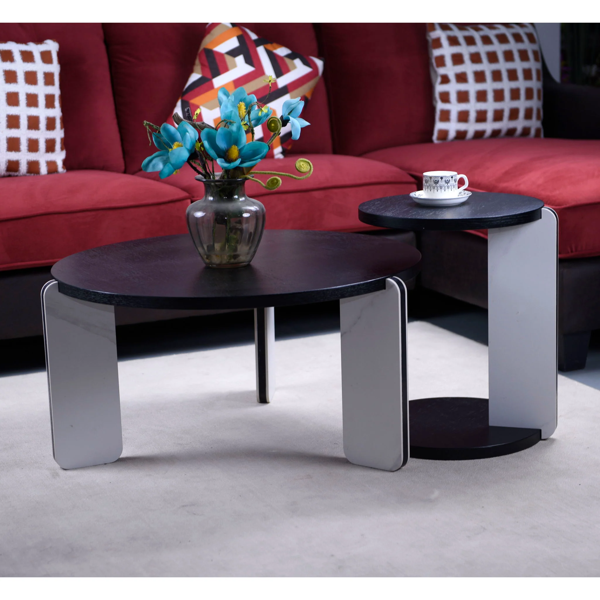 Round Coffee & End Table Set - Black - Image 3