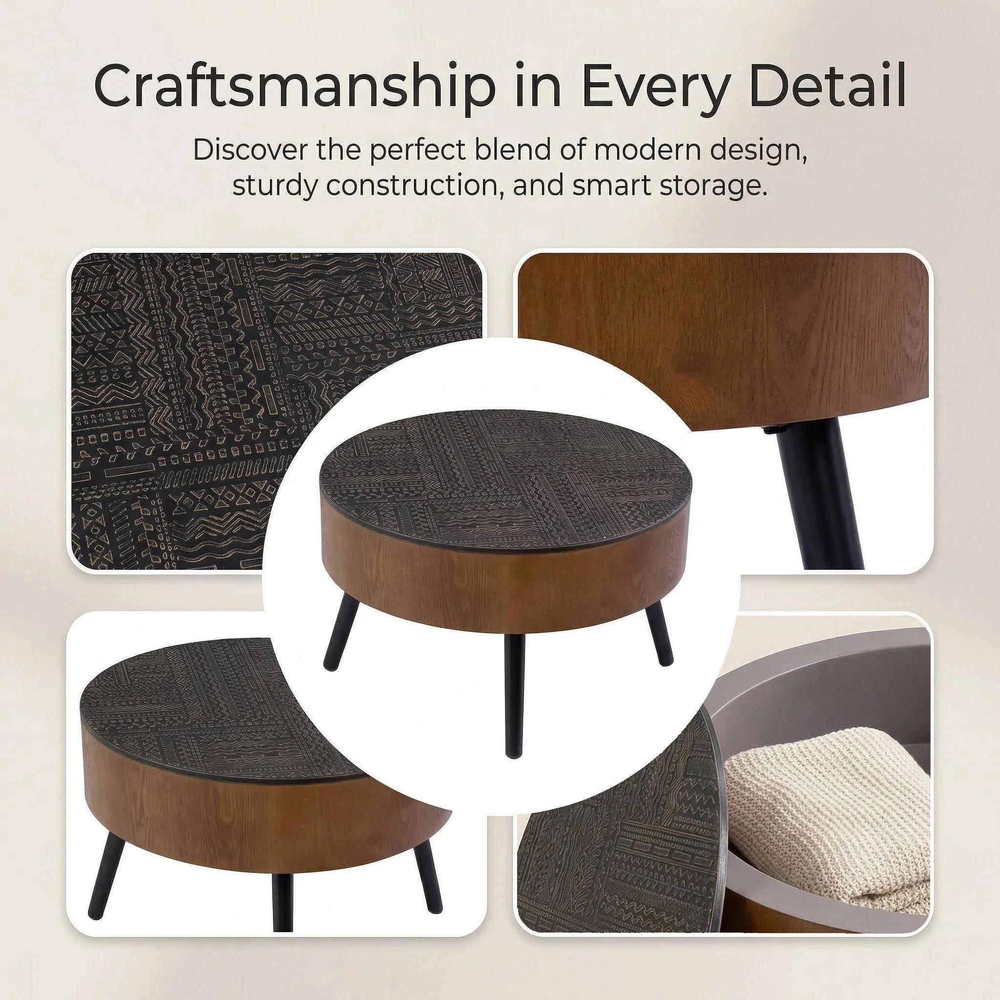 Round Coffee Table With Storage Function For Living Rooms - Image 14