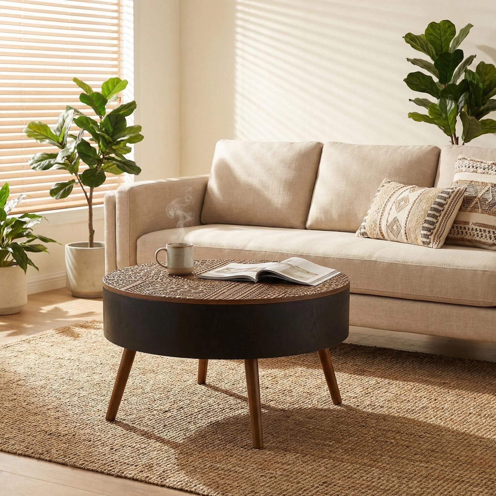 Round Coffee Table With Storage Function For Living Rooms - Image 6