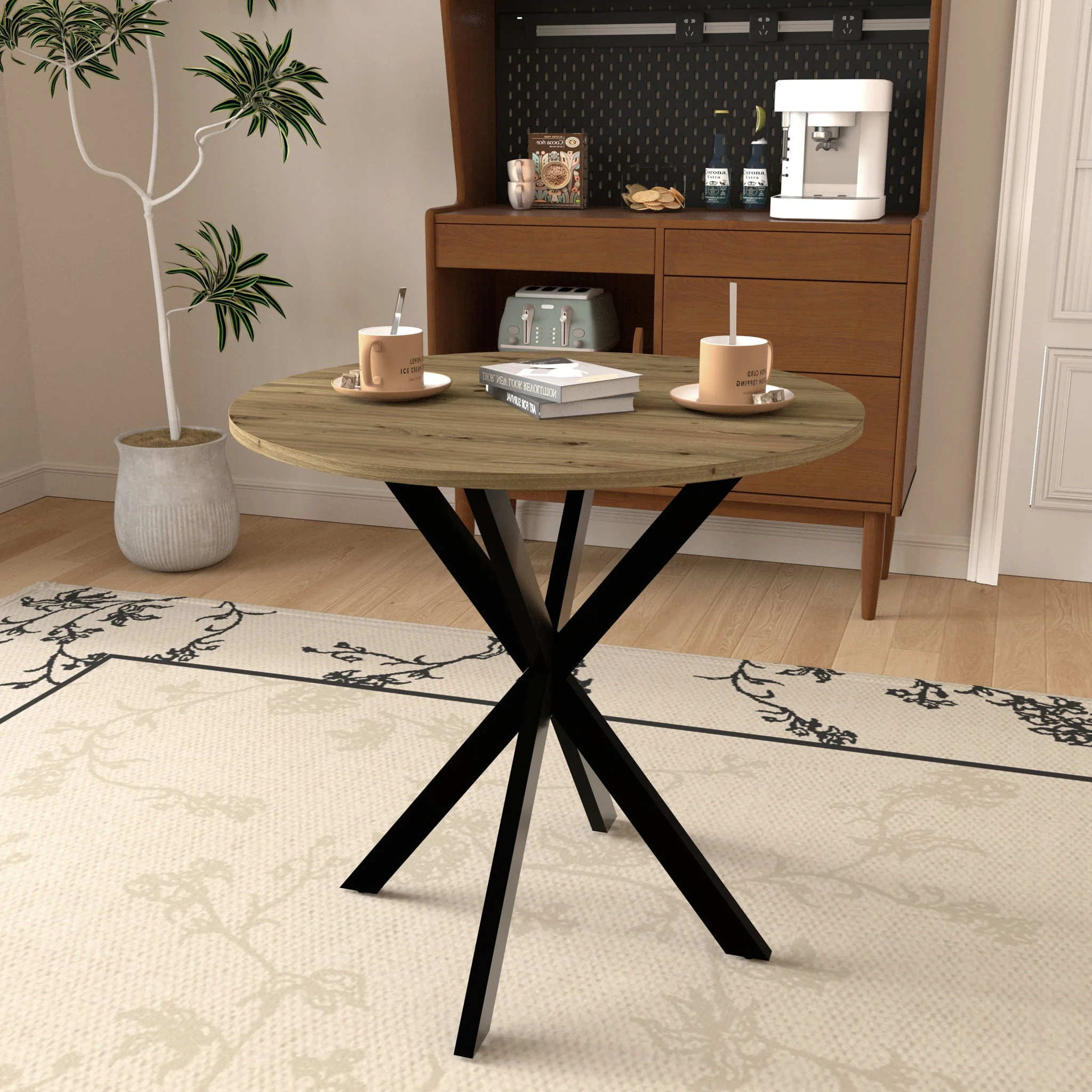 Round Dining Table For 2 - 4 People, Compact Kitchen Or Dining Room - Rustic Brown - Image 8
