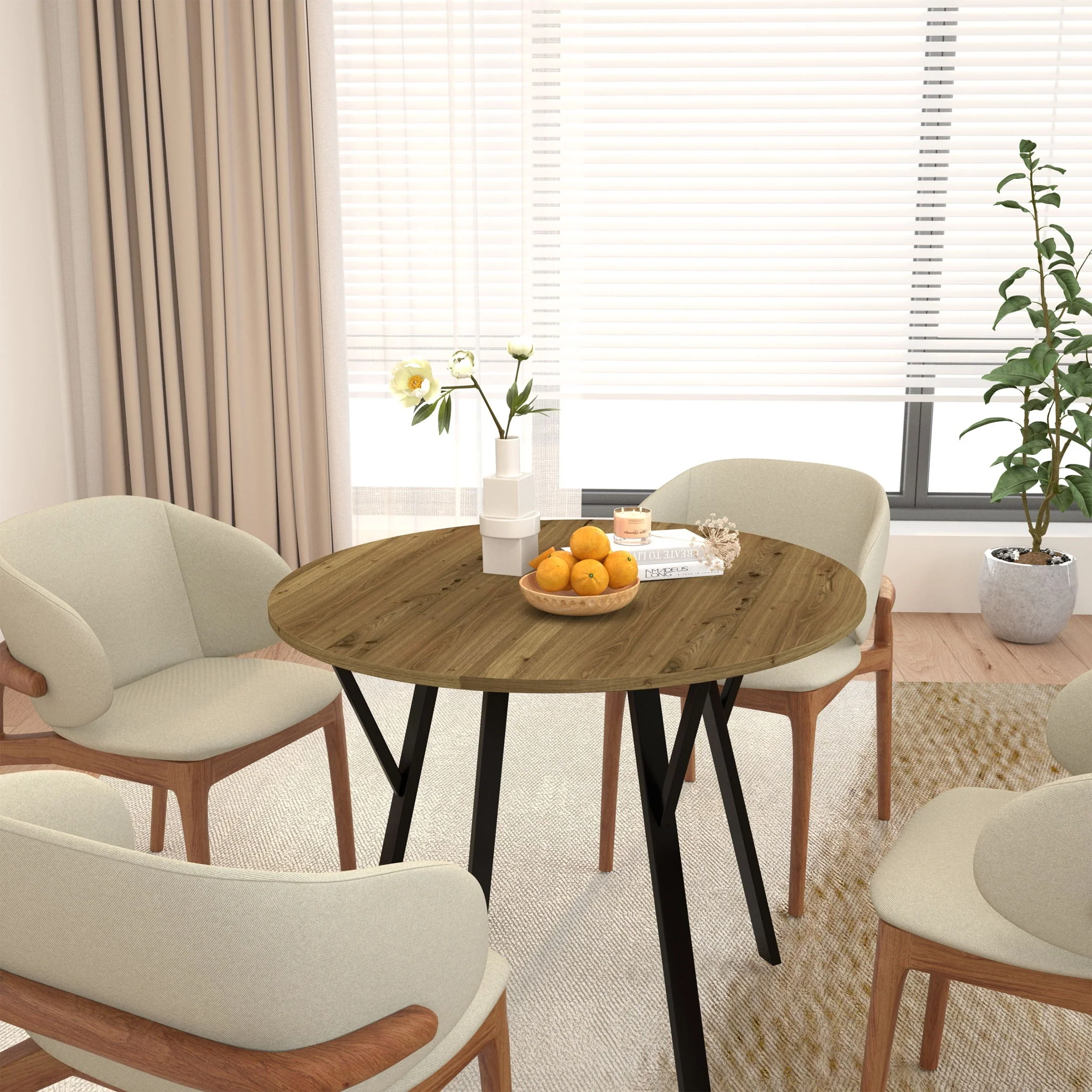 Round Dining Table, For 2 - 4 People - Rustic Brown - Image 6
