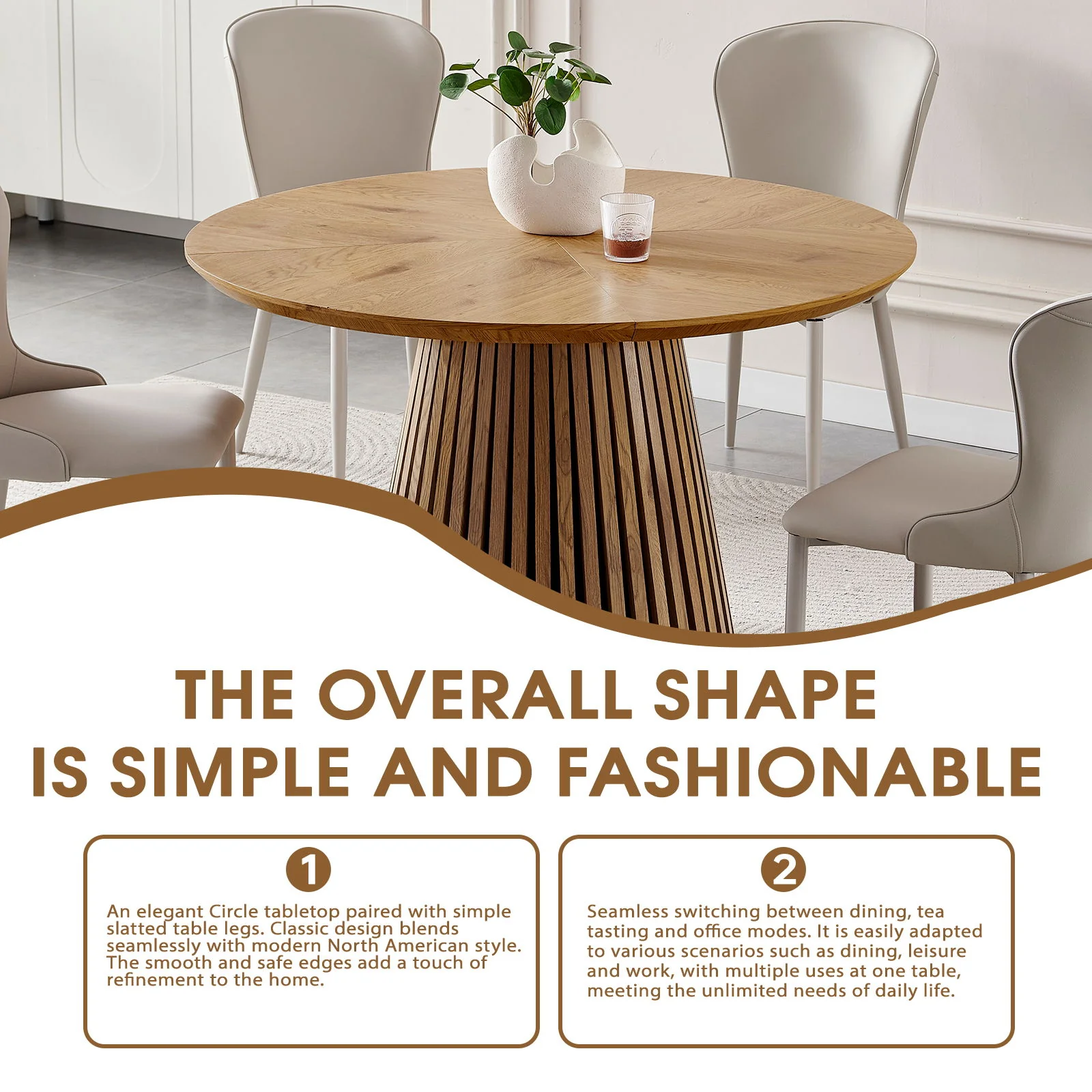 Round Dining Table For Dining Room - Natural Wood - Image 8