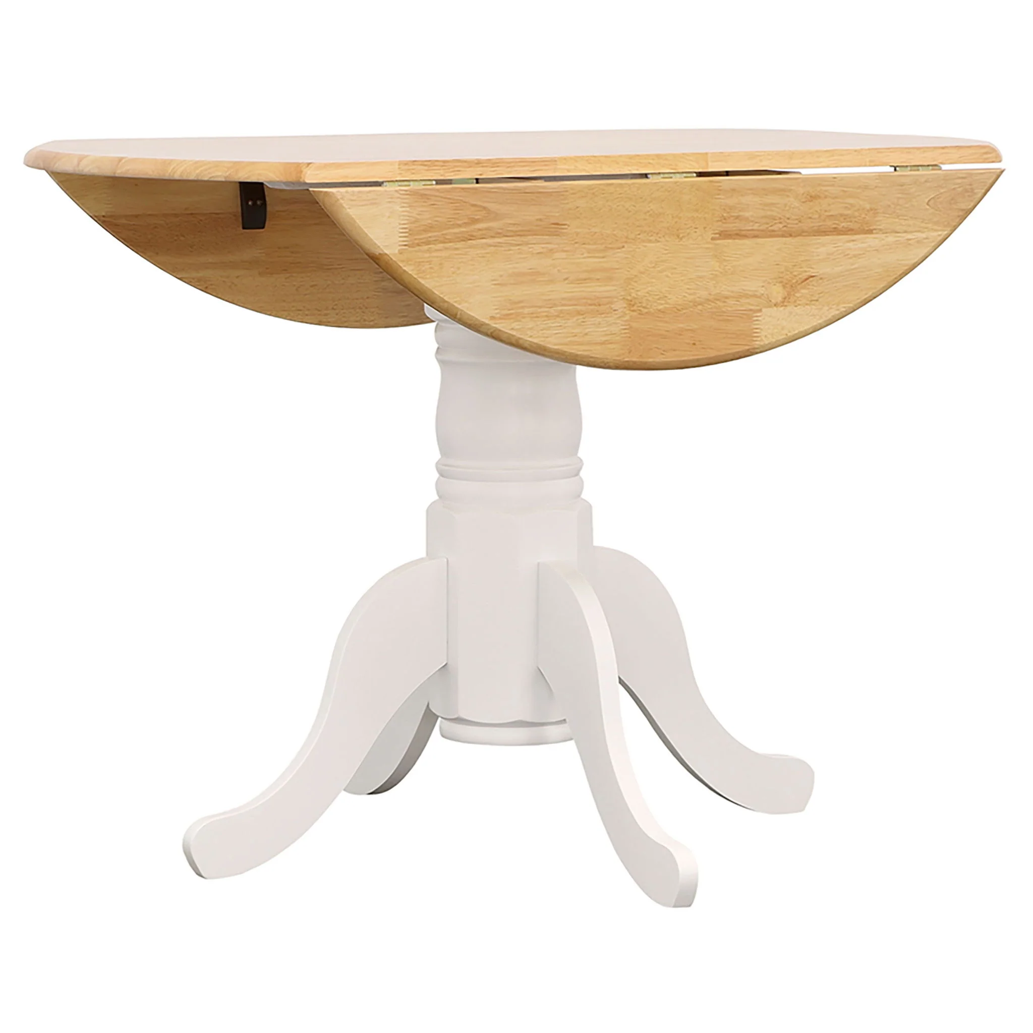 Round Dining Table With Drop Leaf Pedestal Base, Expandable Top - Natural - Image 7