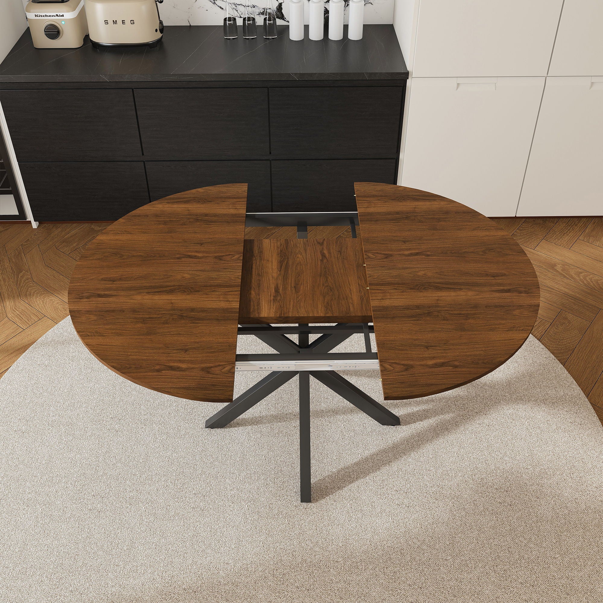 Round Dining Table With Extendable Blades, X Base - Image 18