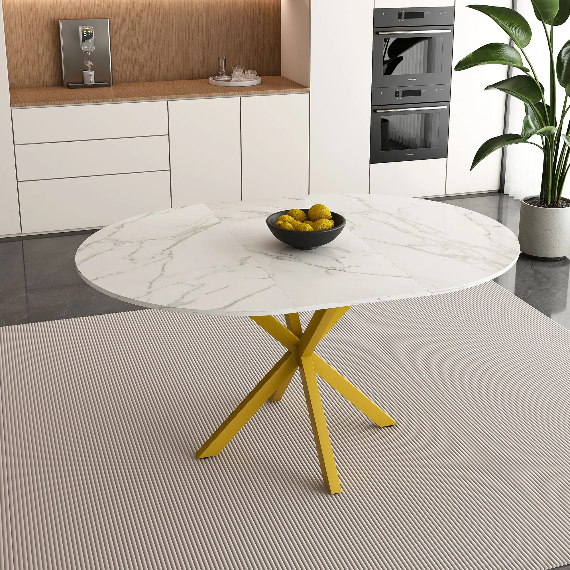 Round Dining Table With Extendable Blades, X Base - Image 6