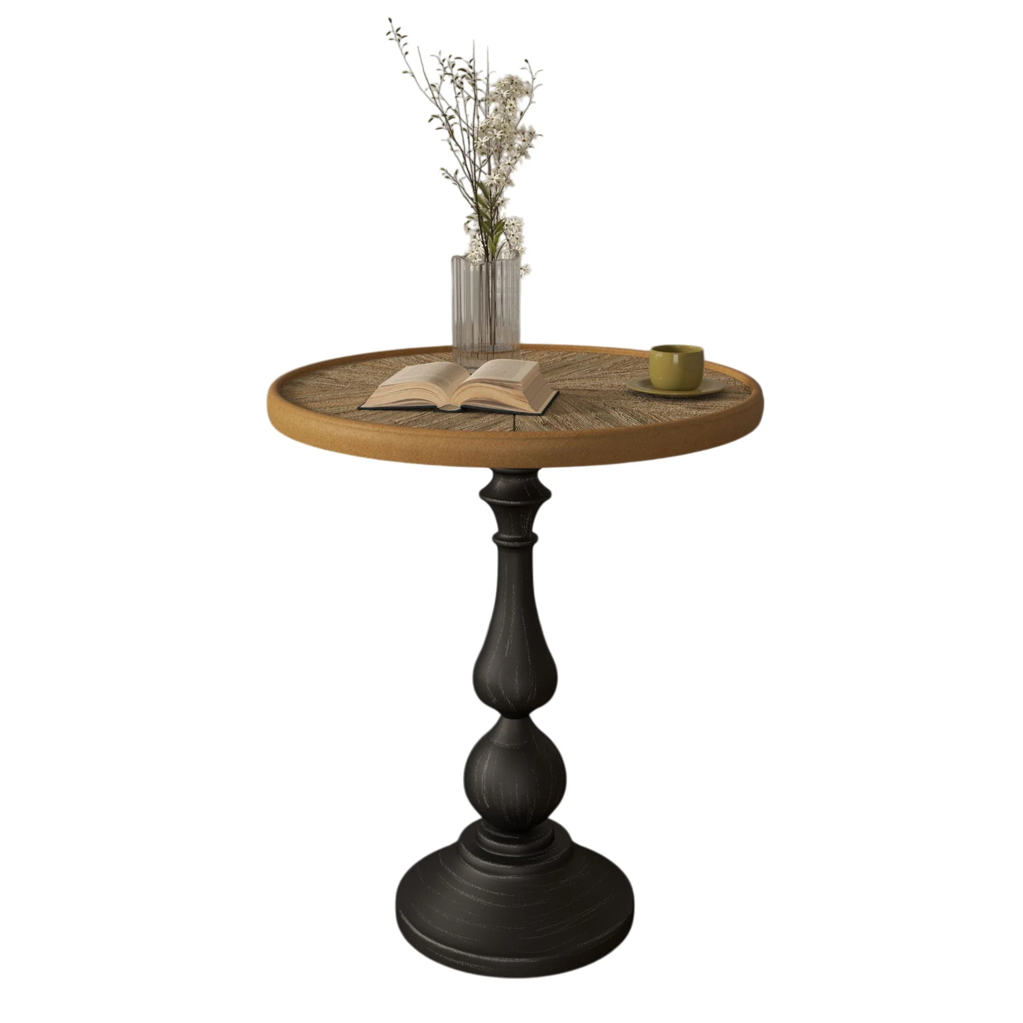 Round End Table With Pedestal Base - Natural Wood - Image 4