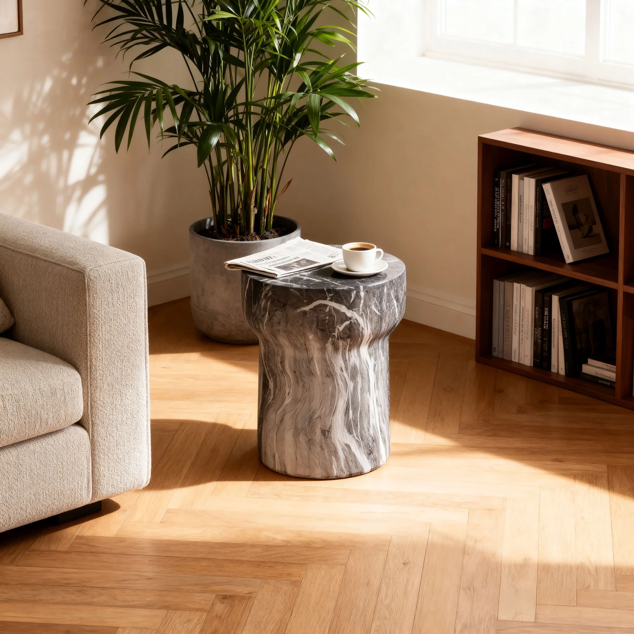Round Geometric Outdoor End Table - Marble - Image 4
