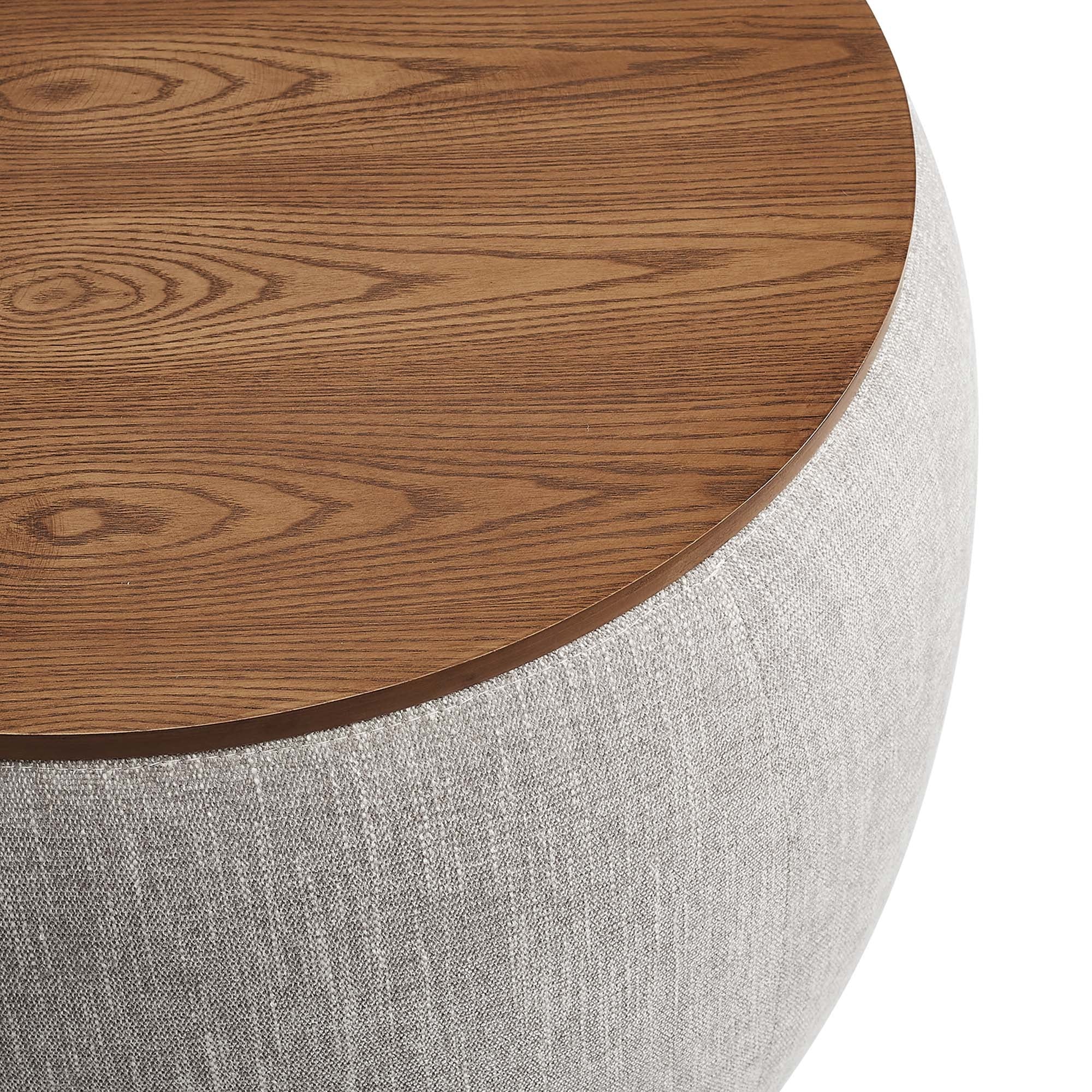 Round Heathered Fabric Storage Ottoman with Wood Lid – 26 Inch - Image 16