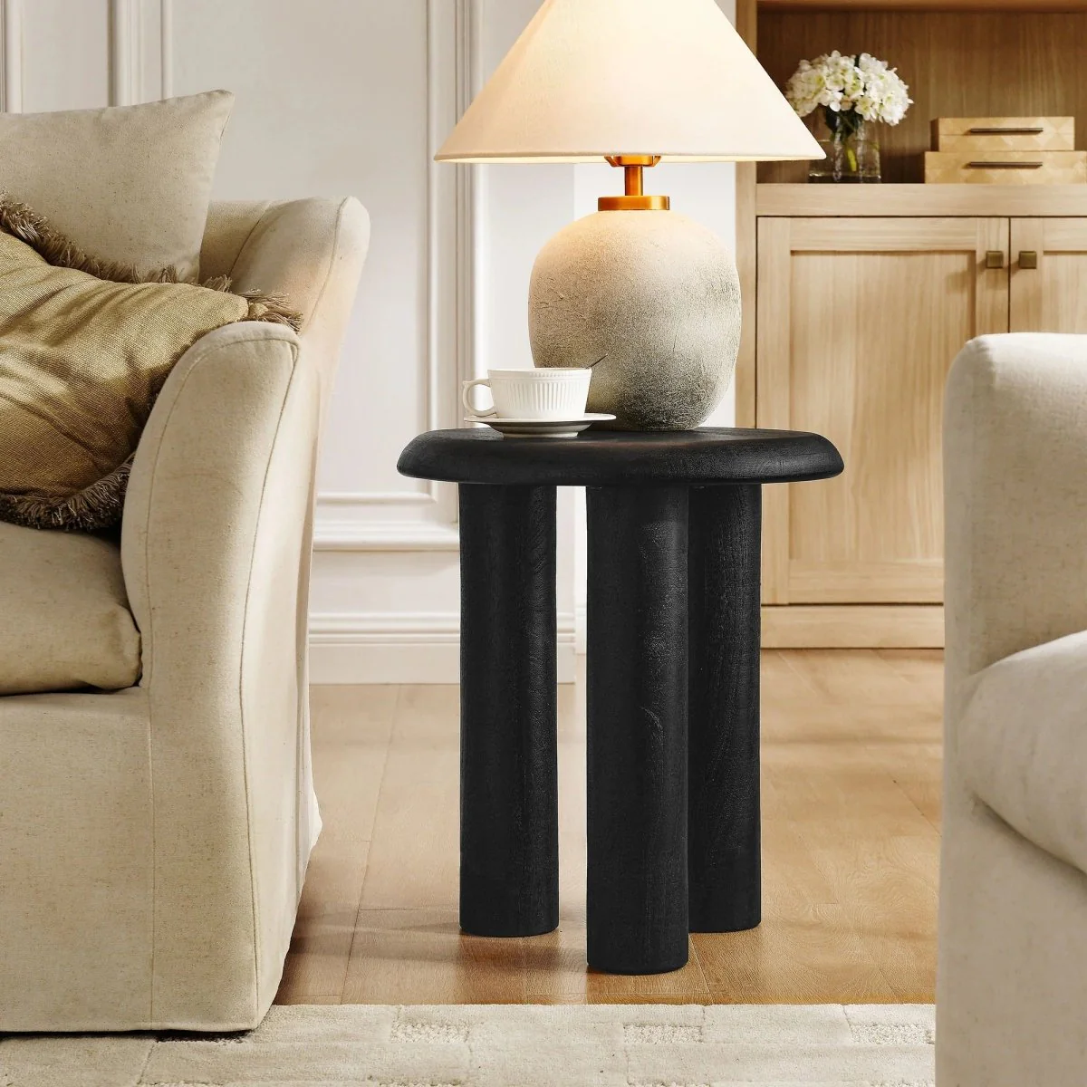 Round Mango Wood Side Table 3 Leg Design – 18 Inch - Image 12