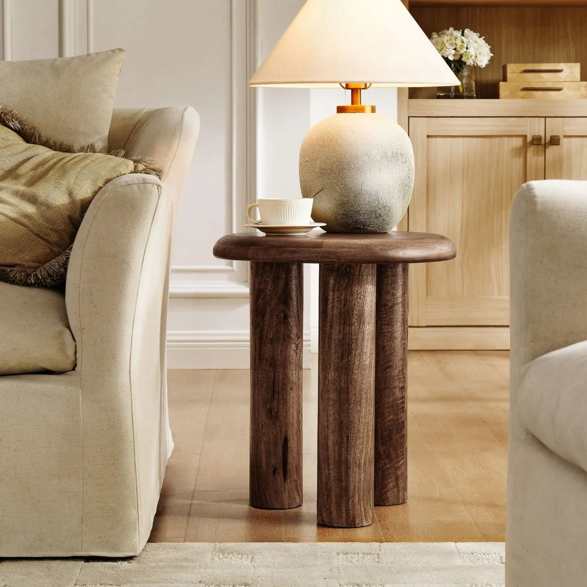 Round Mango Wood Side Table 3 Leg Design – 18 Inch - Image 6