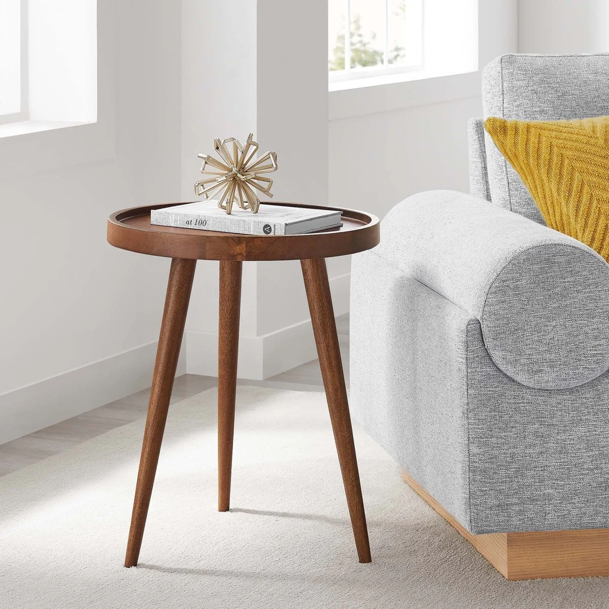 Round Mango Wood Side Table with Tray Top – 18 Inch - Image 18