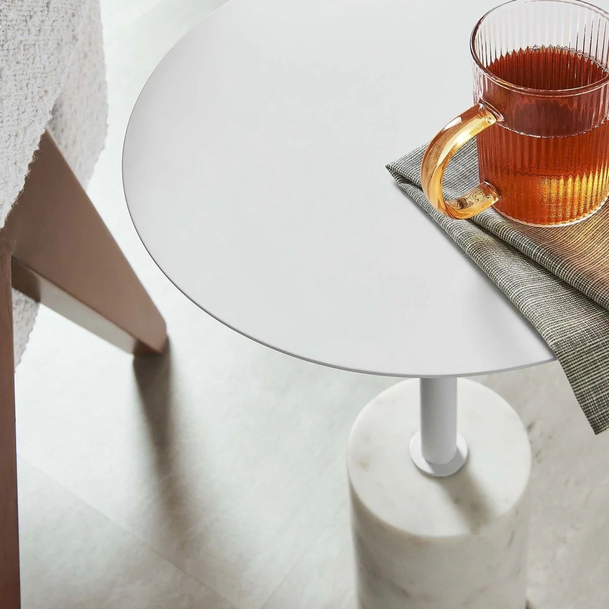 Round Marble Base Side Table with Iron Top – 14 Inch - Image 2