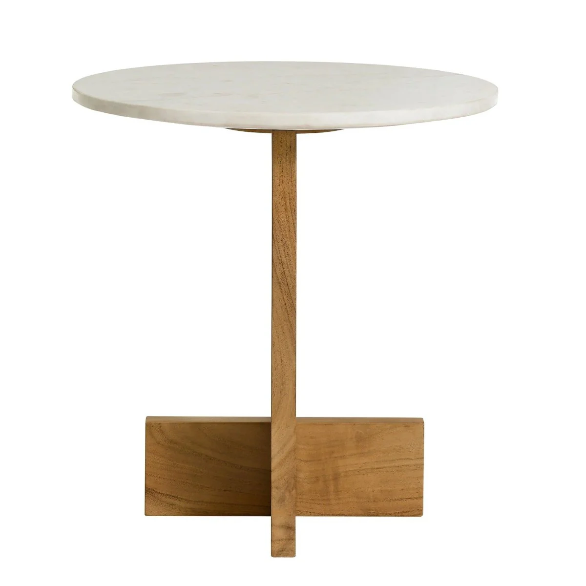 Round Marble Top Side Table with Acacia Wood Base – 18 Inch
