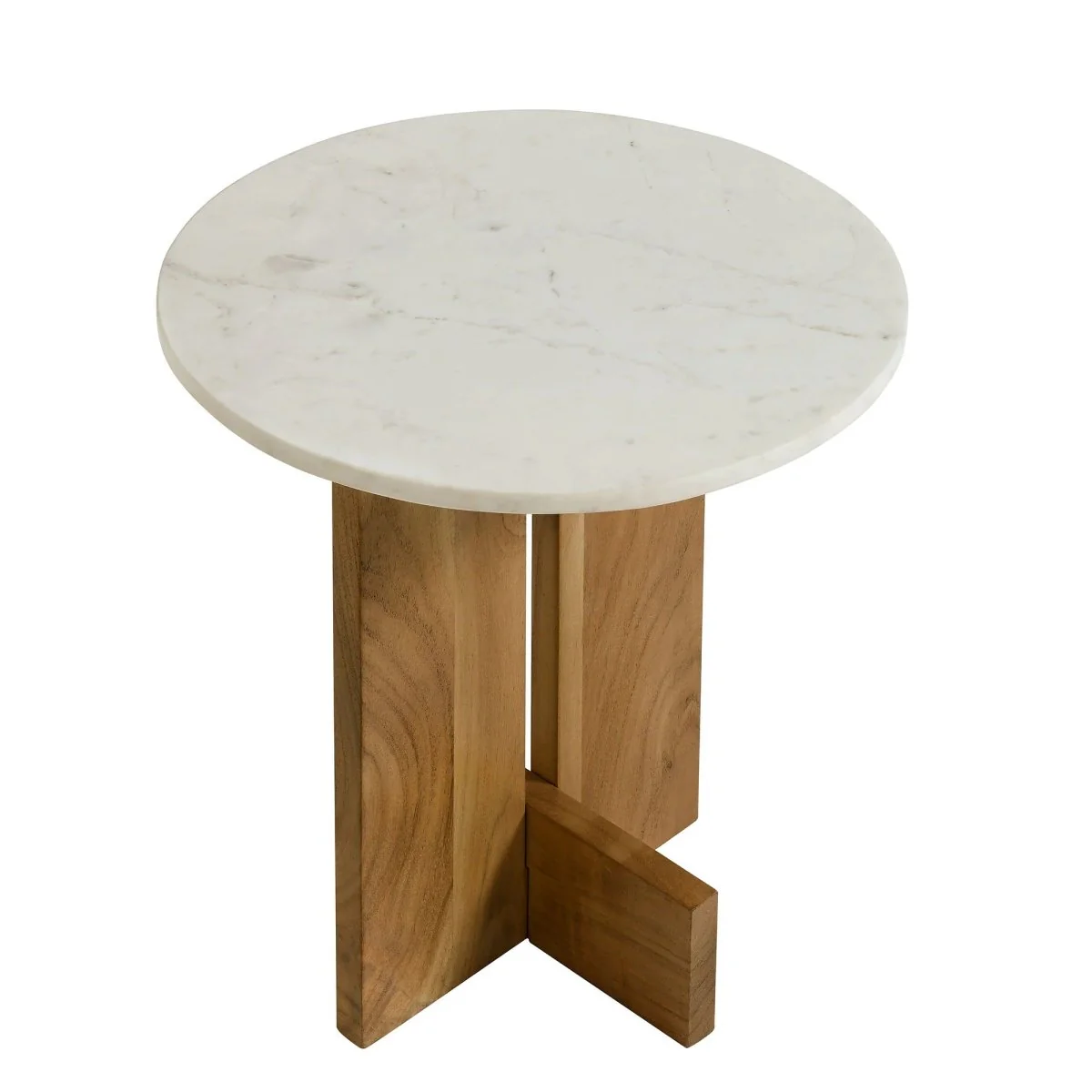 Round Marble Top Side Table with Acacia Wood Base – 18 Inch - Image 7