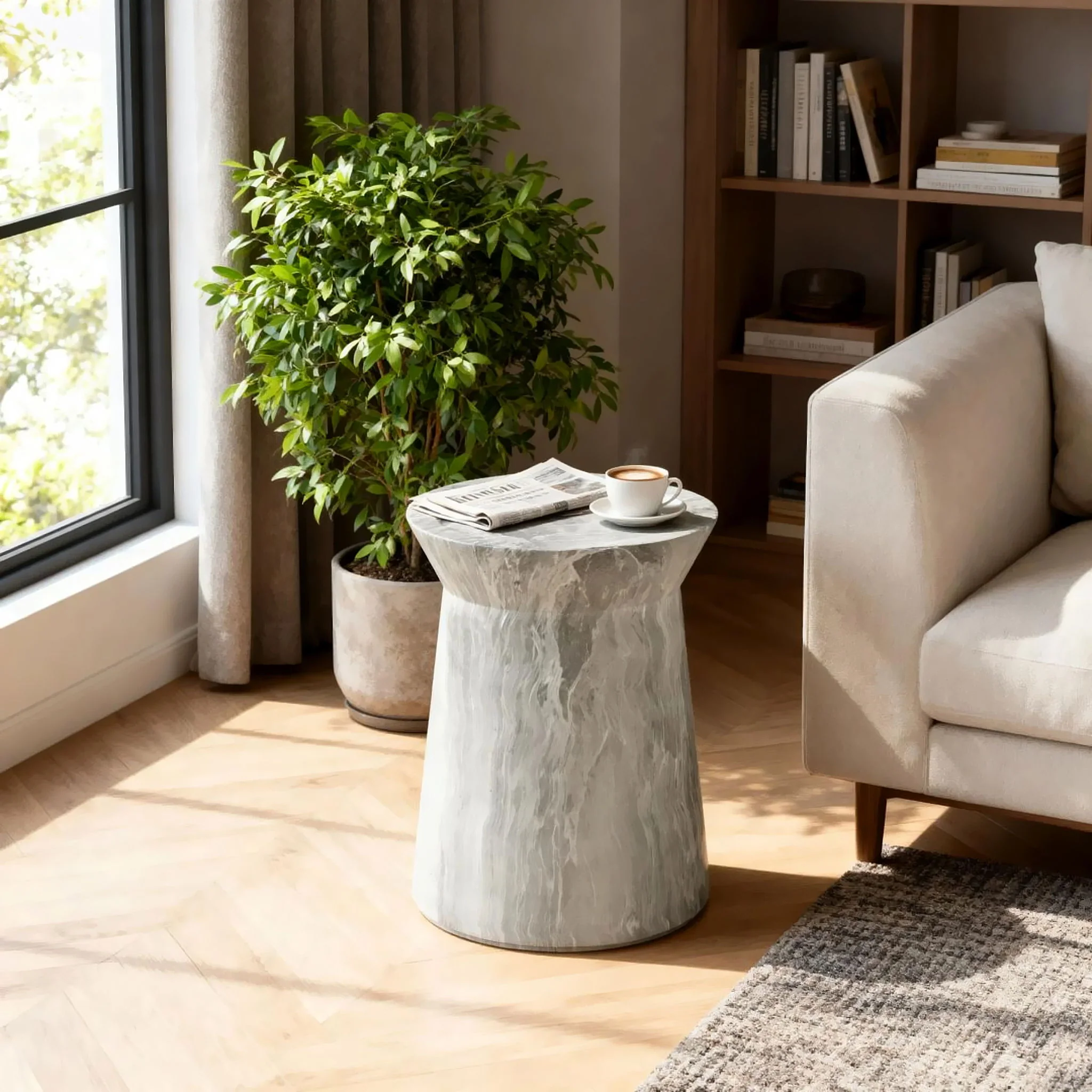 Round Outdoor End Table - Marble - Image 7