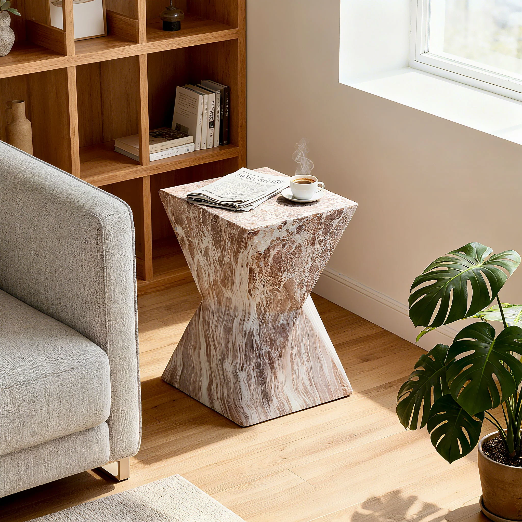 Round Outdoor Geometric End Table - Marble - Image 6